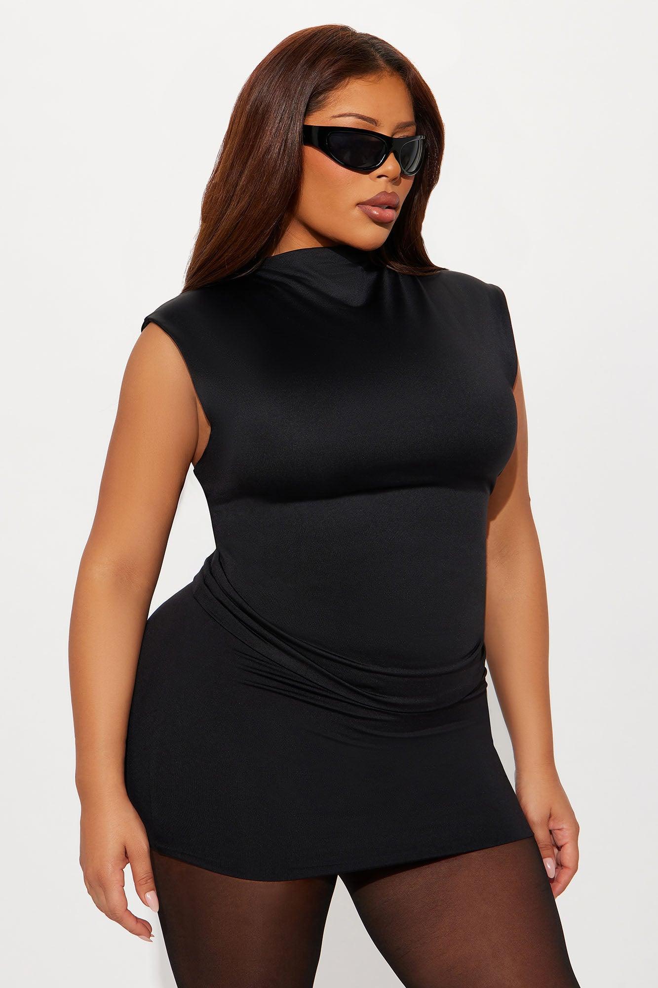 Contour Double Lined Mock Neck Top - Black Product Image