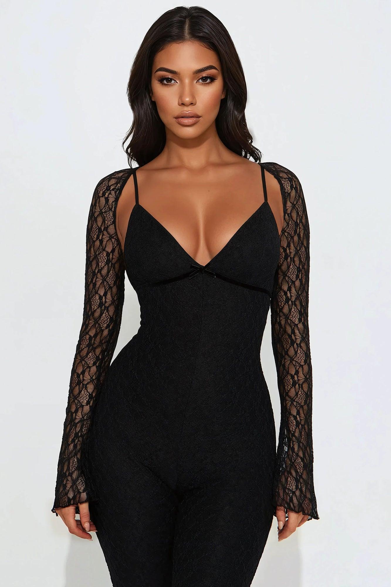 Focus On Me Lace Bolero Jumpsuit Set - Black Product Image