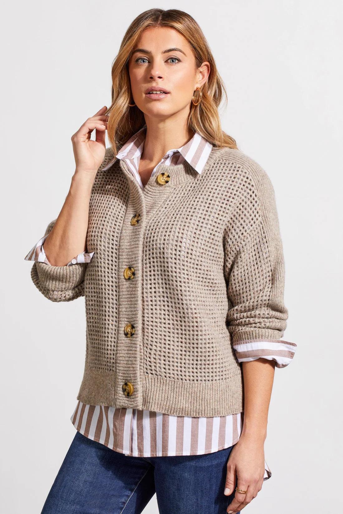OPEN KNIT LONG SLEEVE CREW NECK SWEATER CARDIGAN Product Image