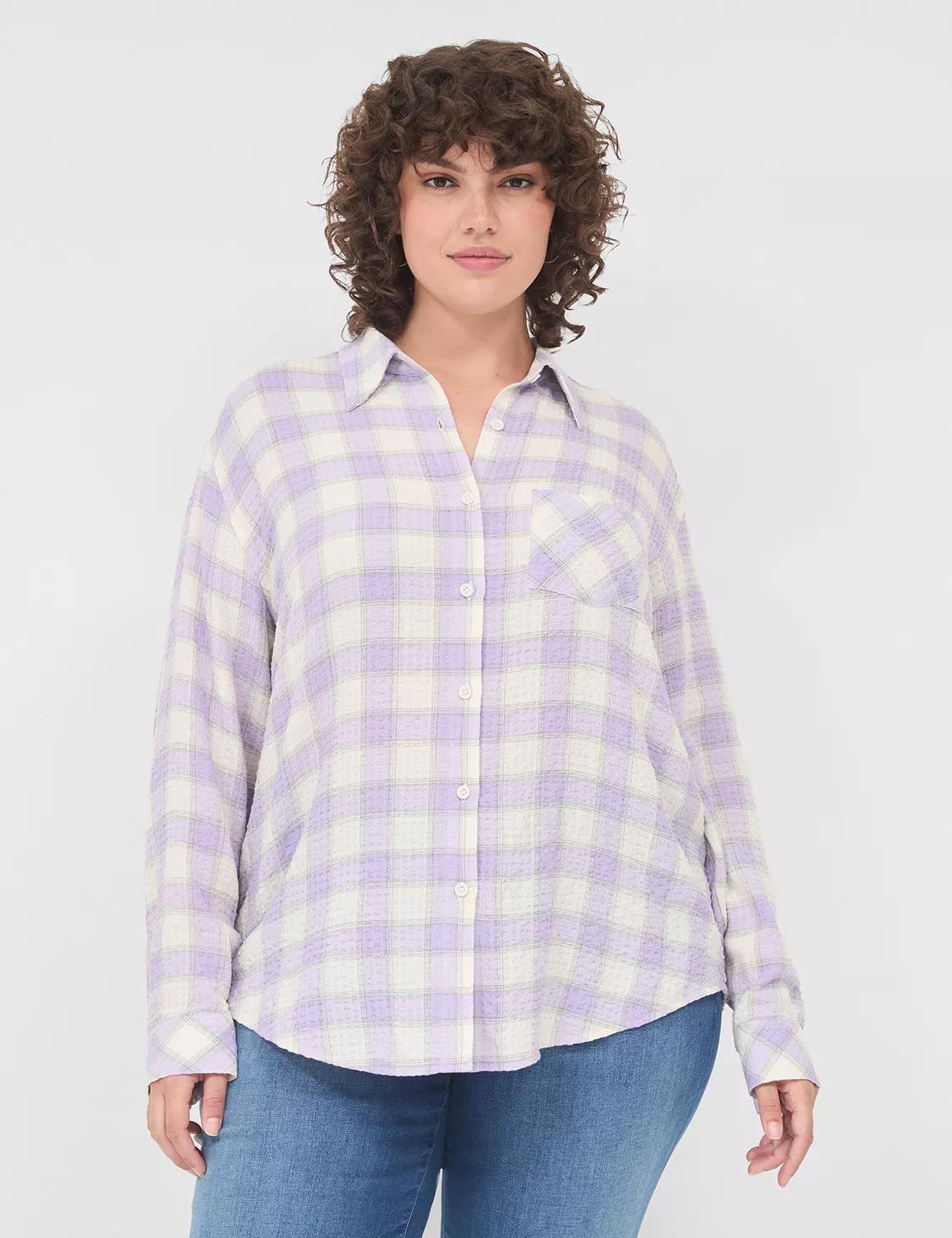 Button-Down Crinkle Plaid Shirt Product Image