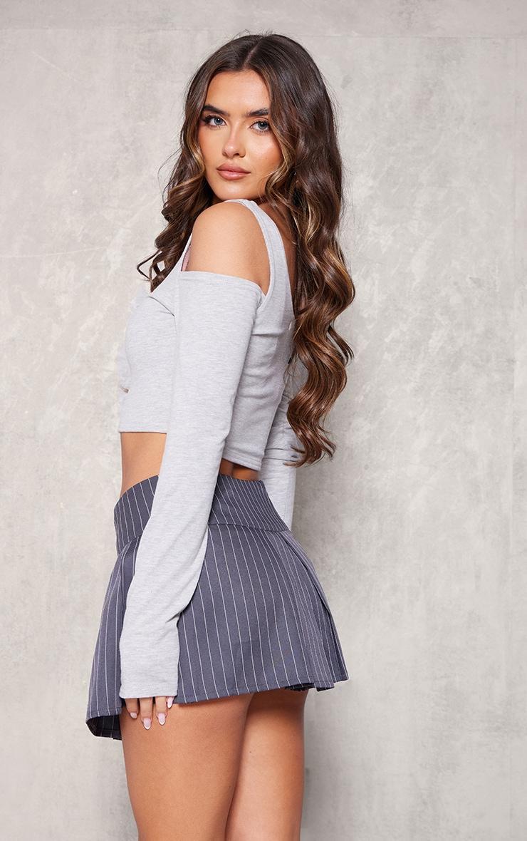 Grey Marl Cotton Cold Shoulder Crop Top Product Image
