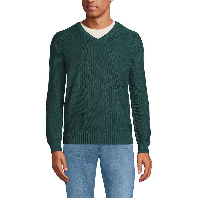 Mens Lands End Washable Merino Wool V-Neck Sweater Pewter Grey Product Image