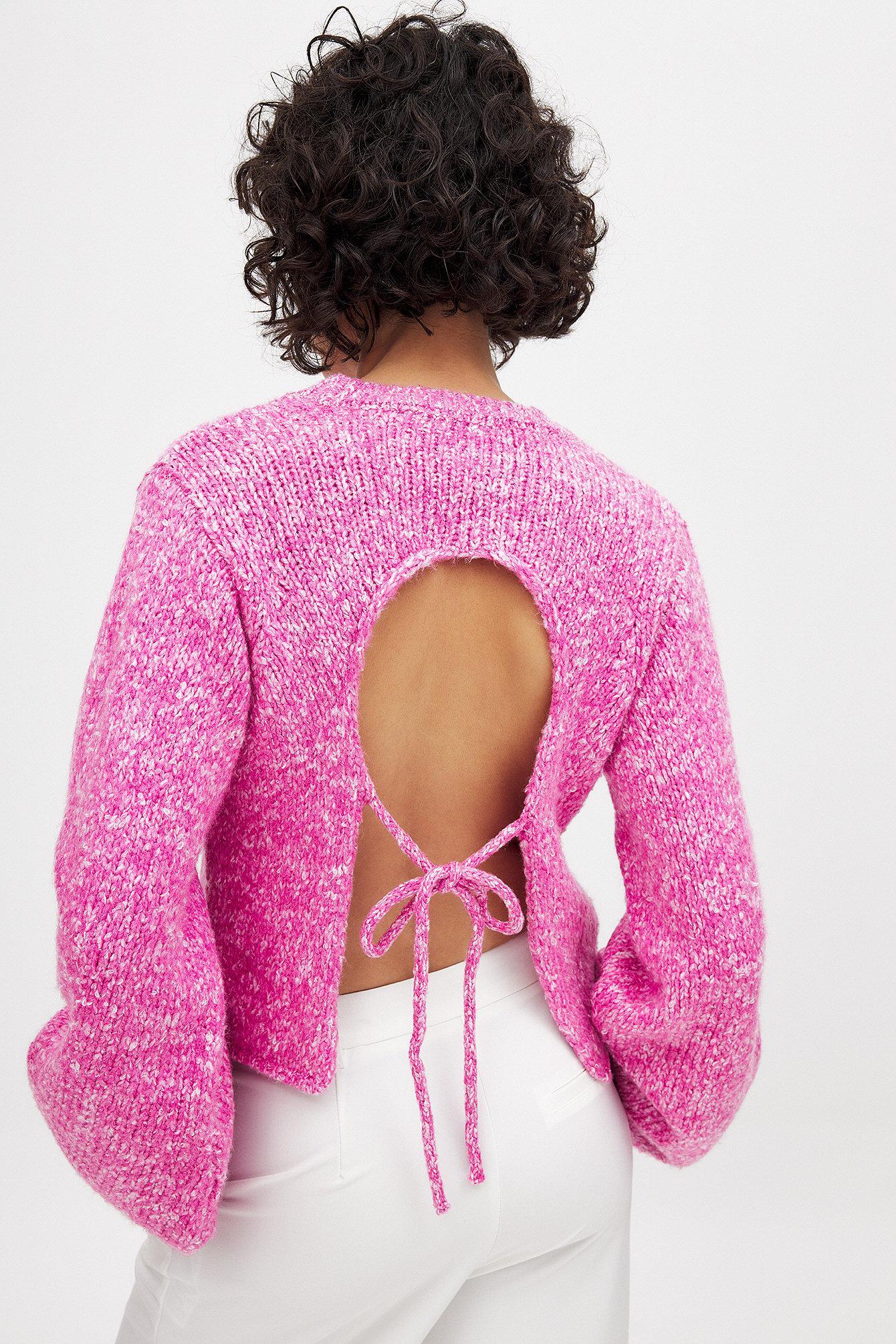 Knitted Open Back Balloon Sleeve Sweater Product Image