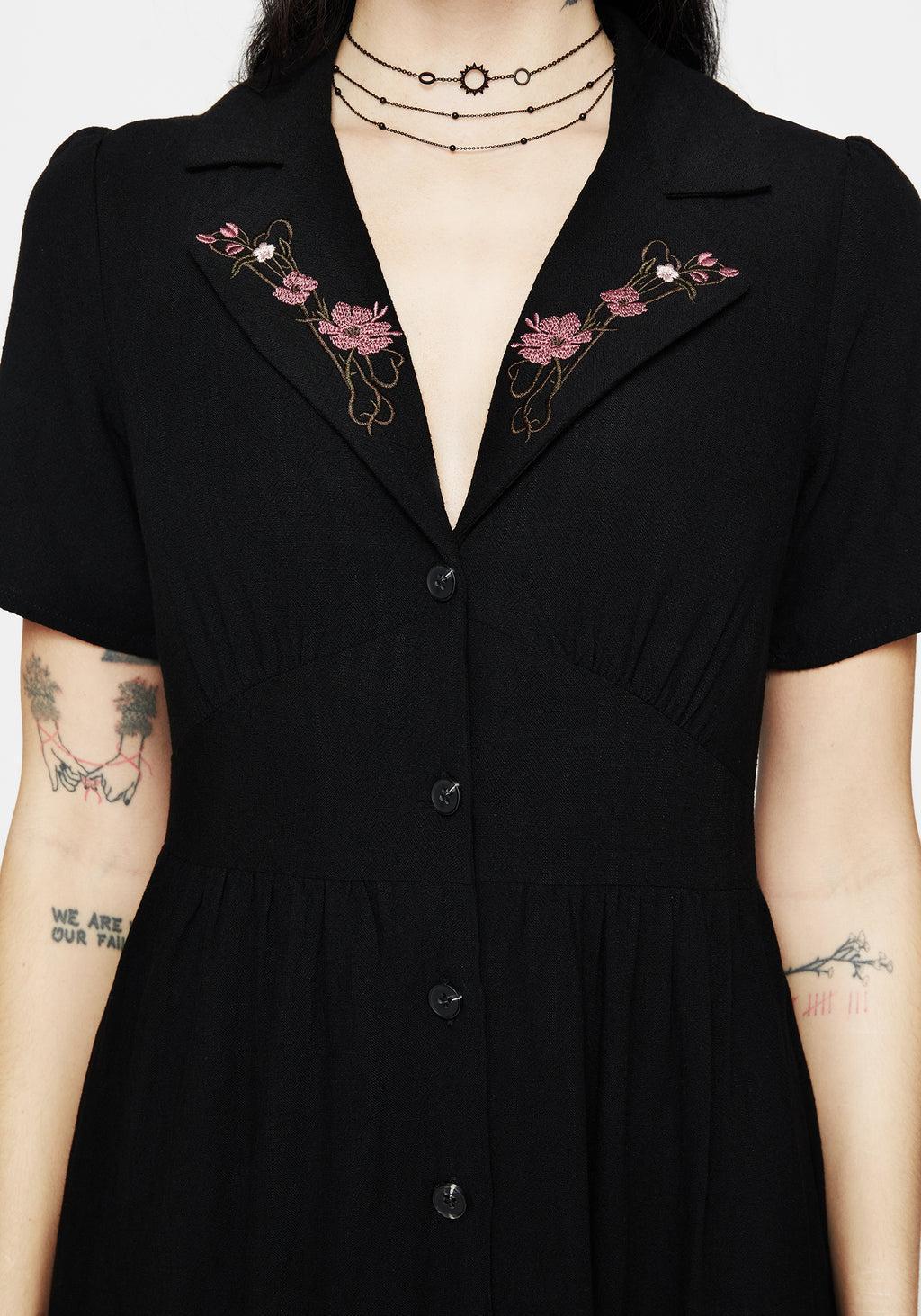 Aster Embroidered Collar Midi Shirt Dress Product Image