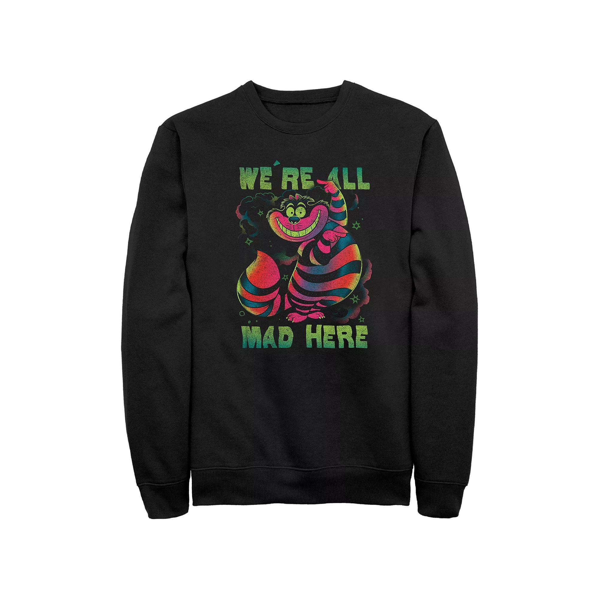 Men's Disney's Alice In Wonderland Neon Cheshire Cat Sweatshirt, Size: XL, Black Product Image