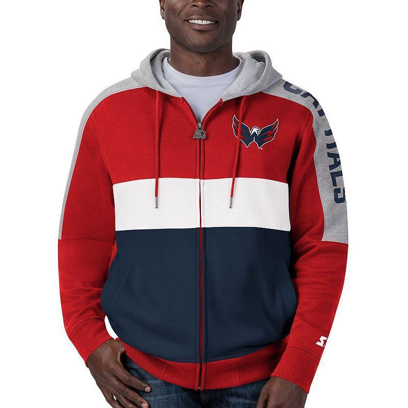 Men's Starter Red/Navy Washington Capitals Playoffs Color Block Full-Zip Hoodie, Size: XL Product Image