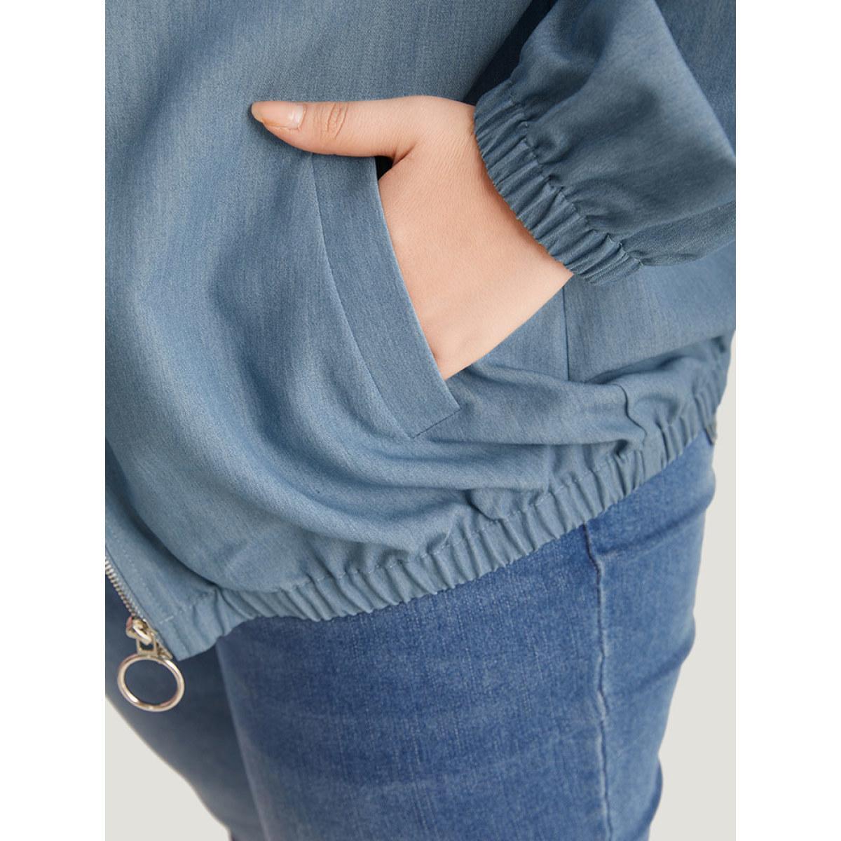 Plus Size Lapel Collar Hooded Zipper Pocket Elastic Hem Jacket Women Stone Elastic cuffs Pocket Dailywear Jackets BloomChic 12/L Product Image
