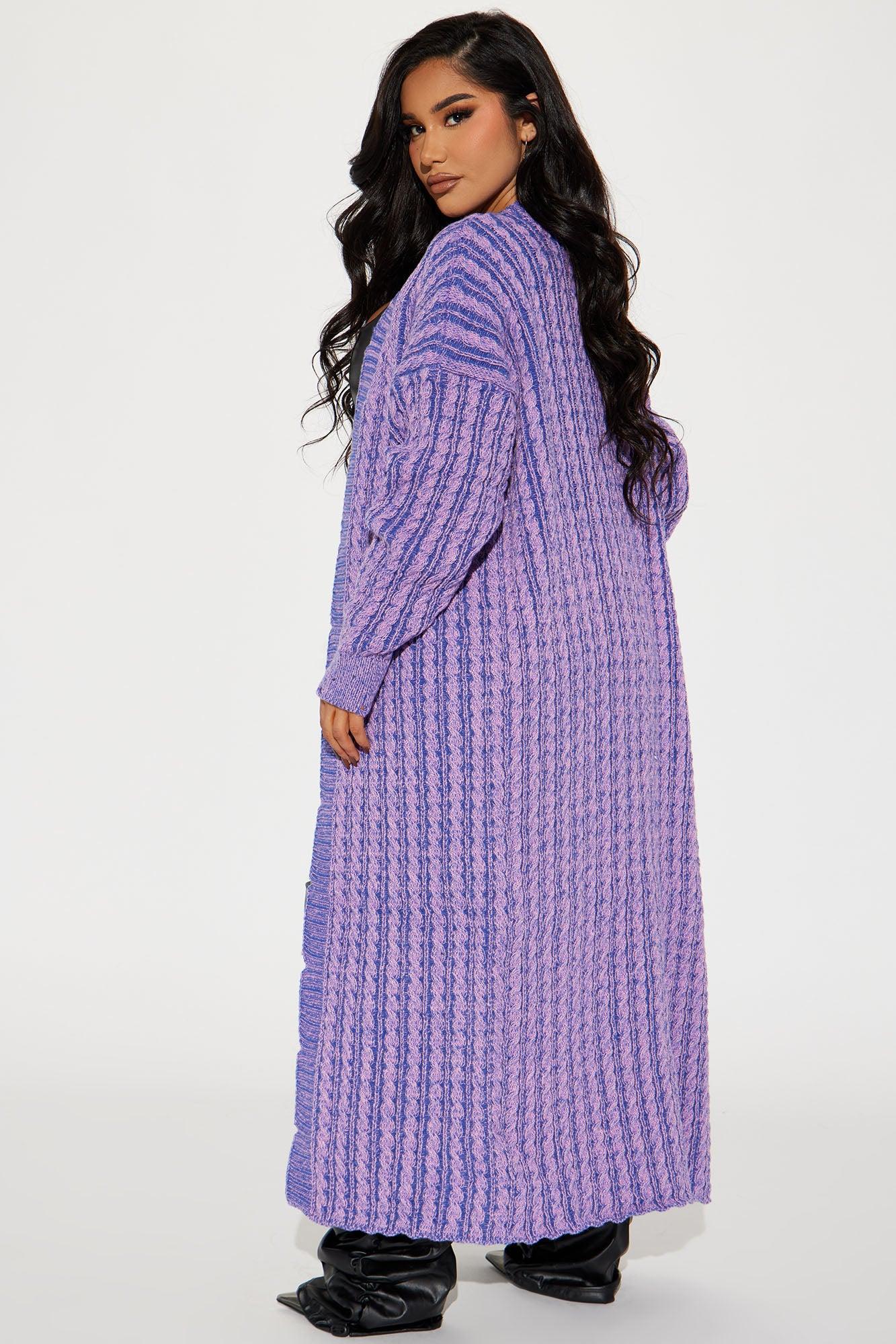 Street Chic Washed Long Cardigan - Purple/combo Product Image