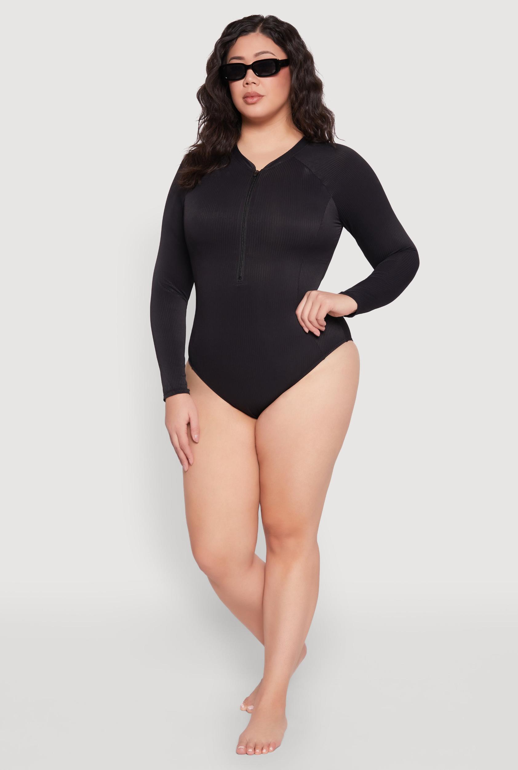 Womens Plus Size Zip Front Rash Guard One Piece Swimsuit Product Image