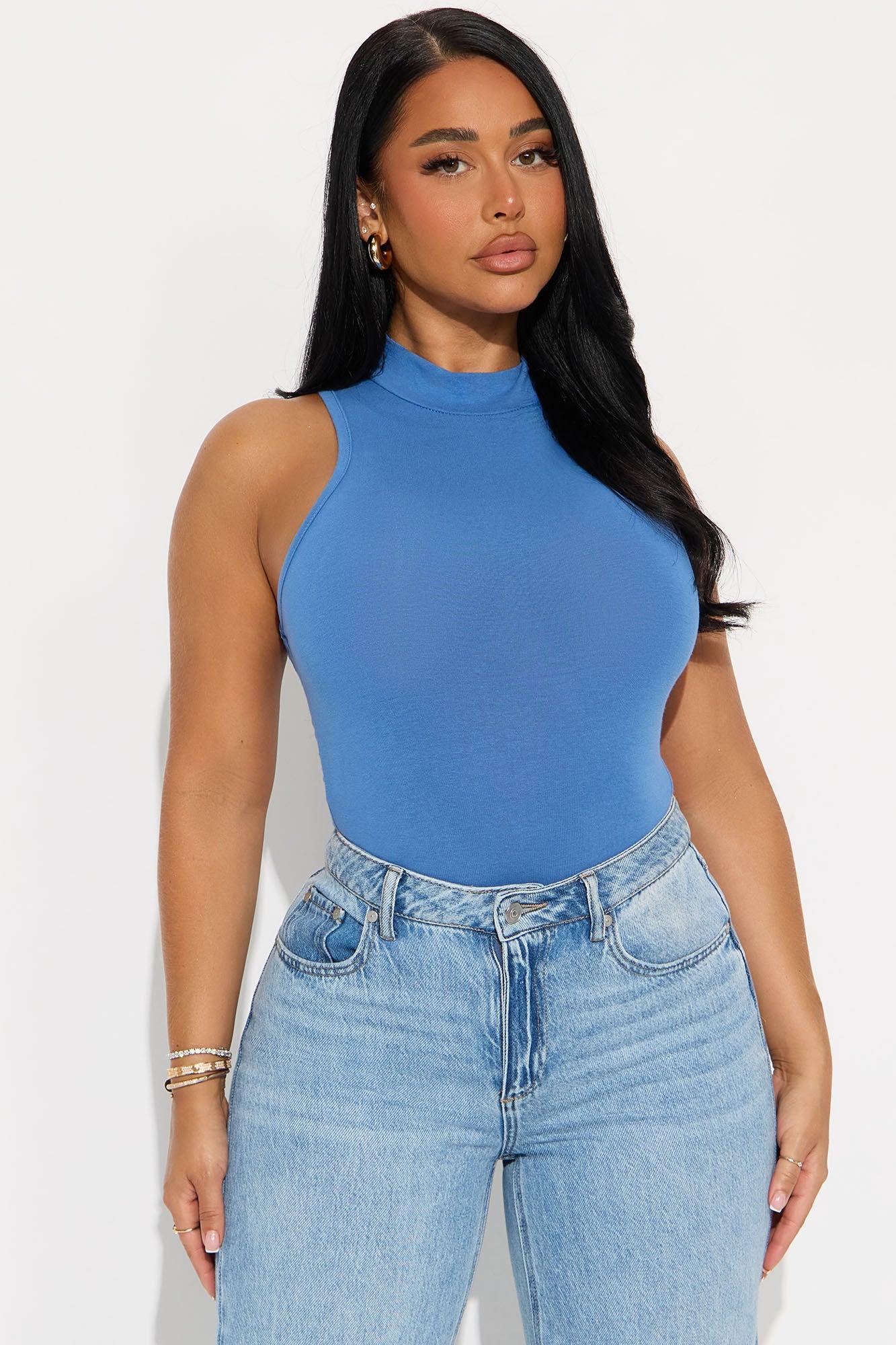 Ella Mock Neck Bodysuit - Blue Female Product Image