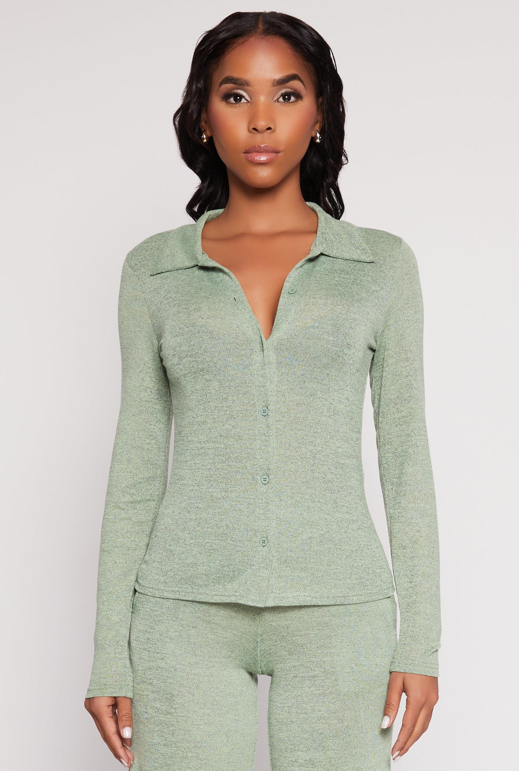 Womens Daisy Button Front Long Sleeve Shirt Product Image