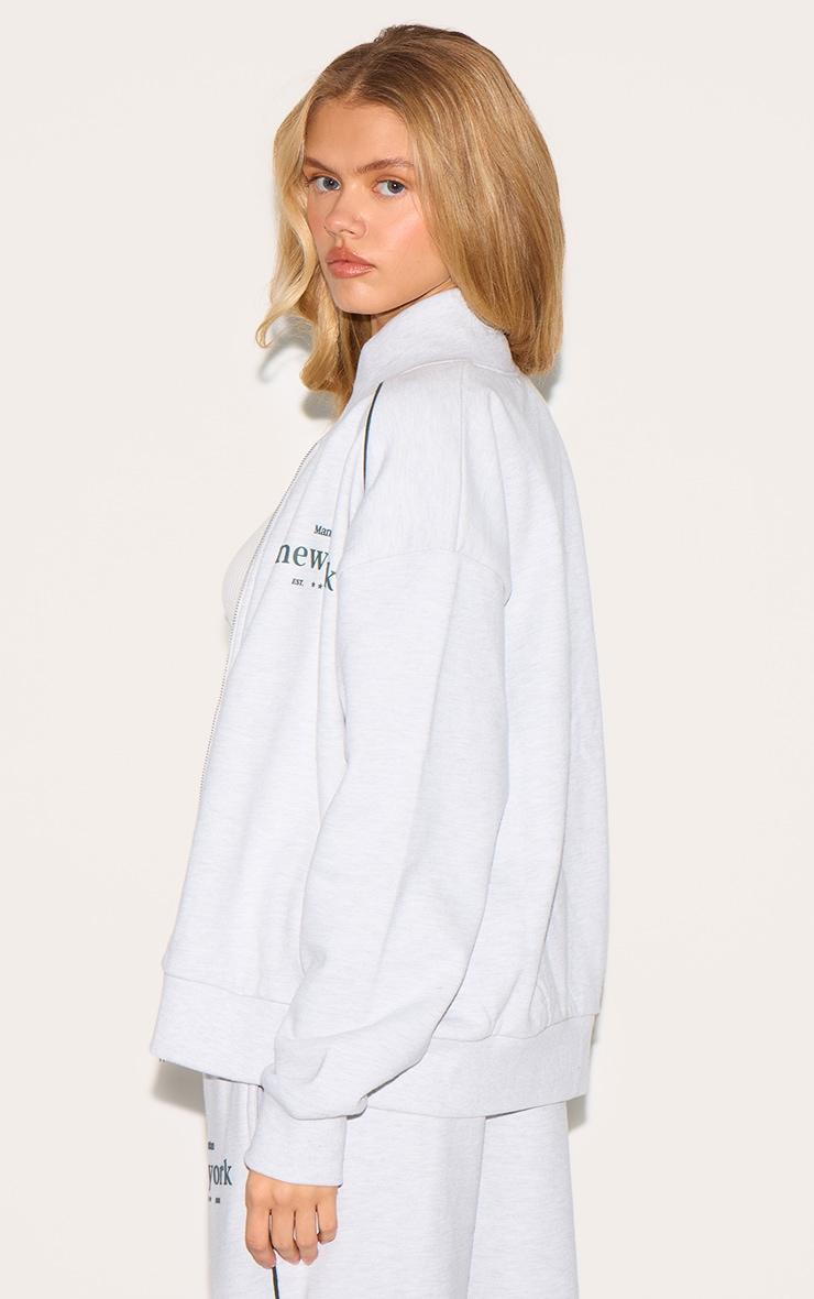 Ash Grey Premium Piping Detail High Neck Zip Through Sweatshirt Product Image