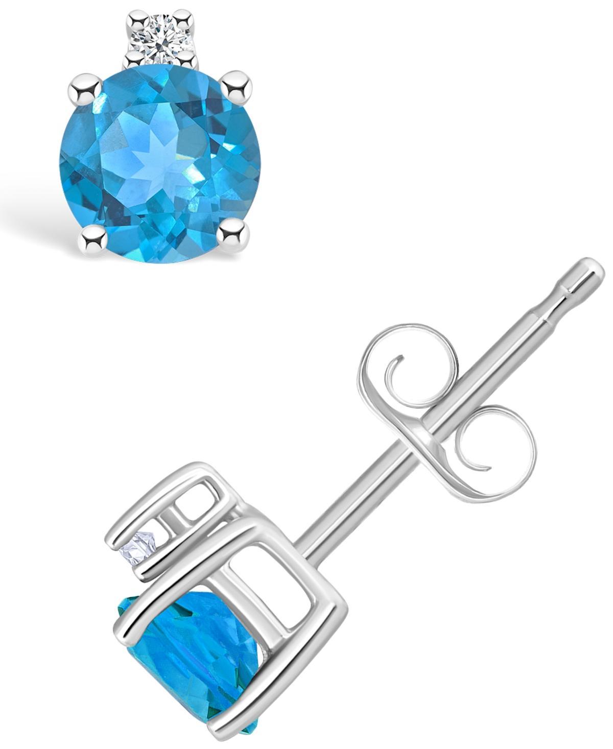 14k Gold 4 mm Round Birthstone & 1/10 Carat T.W. Diamond Stud Earrings, Women's, Blue Topaz Dec Product Image