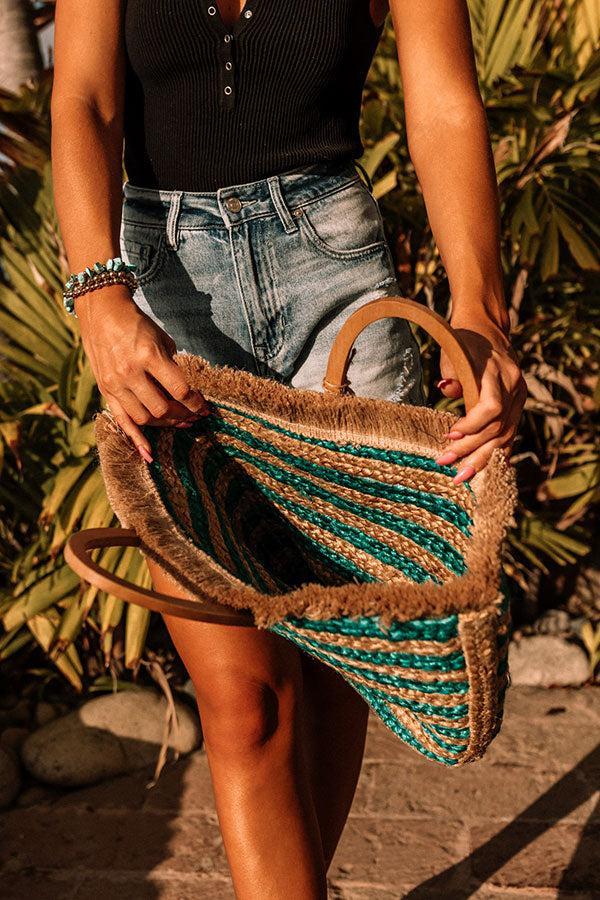 Dive Right In Woven Tote In Turquoise Product Image