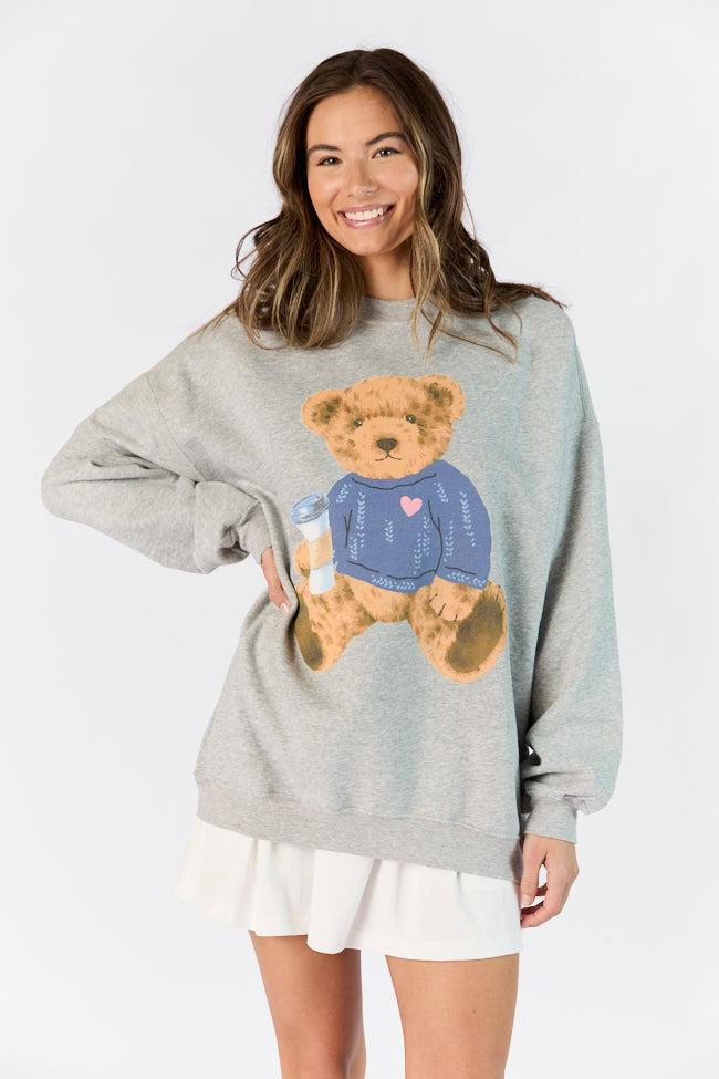 Vintage Teddy Bear Heart Sweater Light Grey Graphic Sweatshirt Product Image