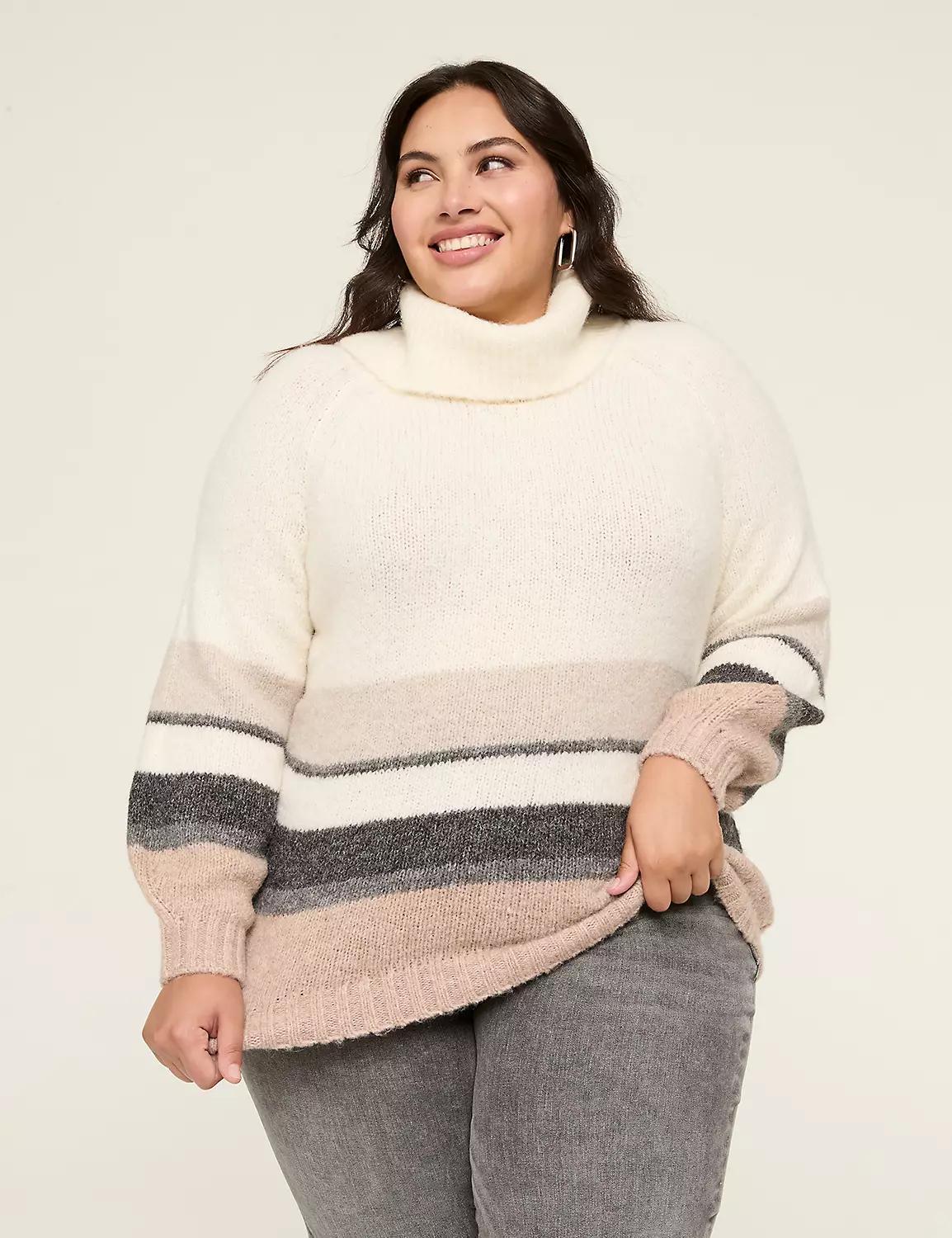 Cowlneck Striped Pullover Sweater Product Image