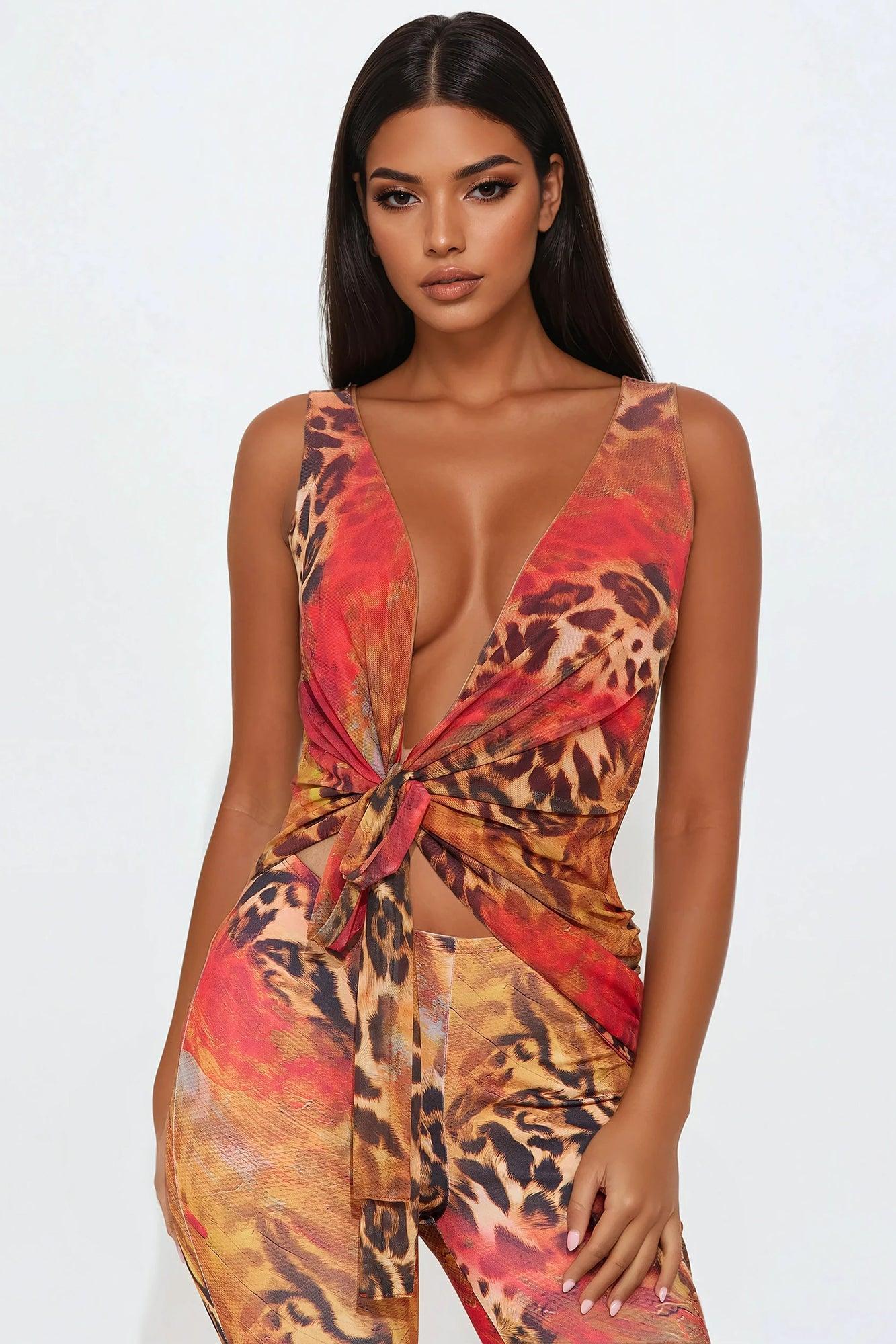 That's Hot Mesh Capri Jumpsuit - Red/combo Product Image