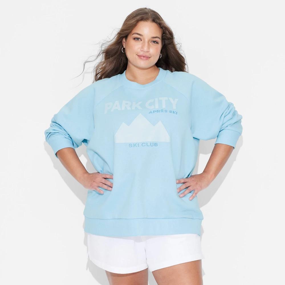 Womens Park City Ski Club Graphic Sweatshirt - Light Blue Product Image