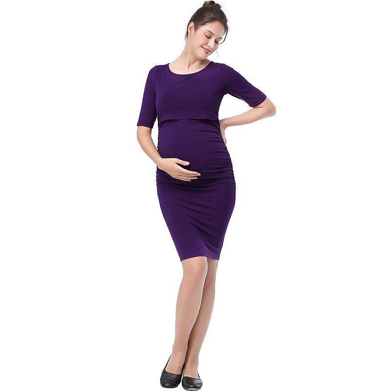 Maternity Pokkori Ruched Nursing Sheath Dress, Women's, Size: Medium-Mat, Blue Product Image