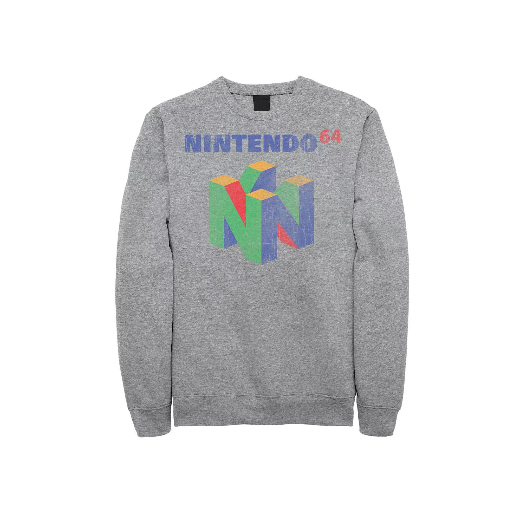 Men's Nintendo 64 Logo Vintage Sweatshirt, Size: Large, Athletic Grey Product Image