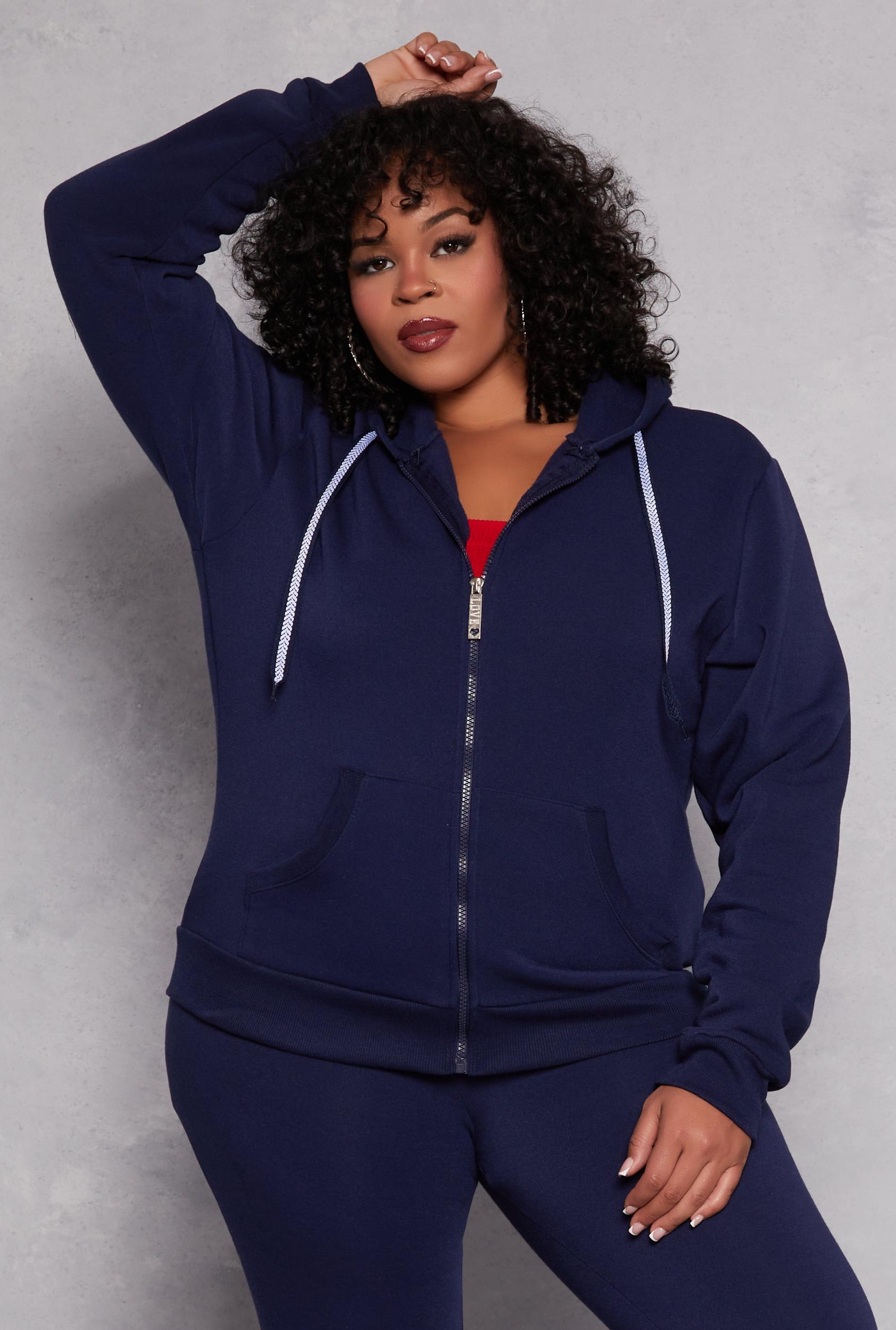 Womens Plus Size Zip Front Hooded Sweatshirt Product Image