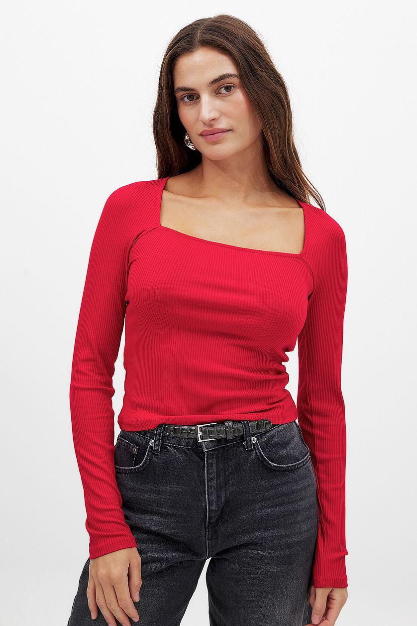 Ribbed Square Neck Detail Top Product Image