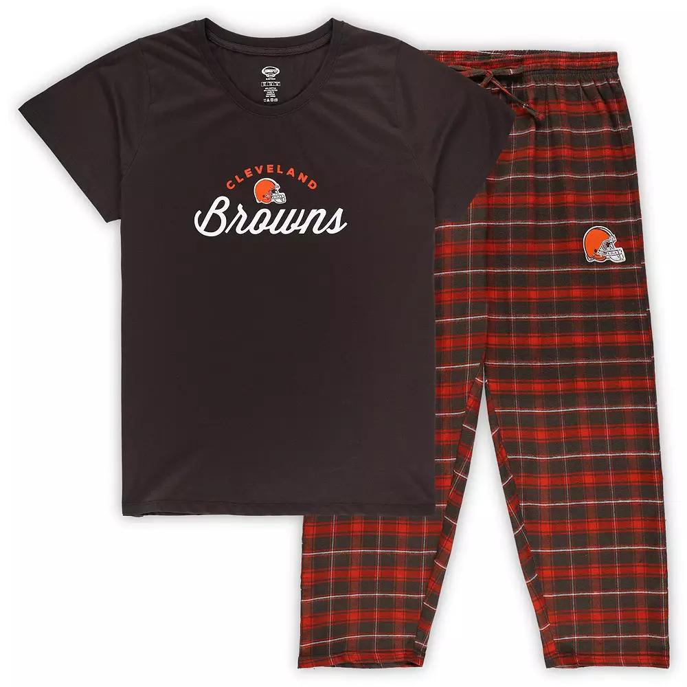 Women's Concepts Sport  Brown Cleveland Browns Plus Size Badge T-Shirt & Flannel Pants Sleep Set, Size: 4XL Product Image
