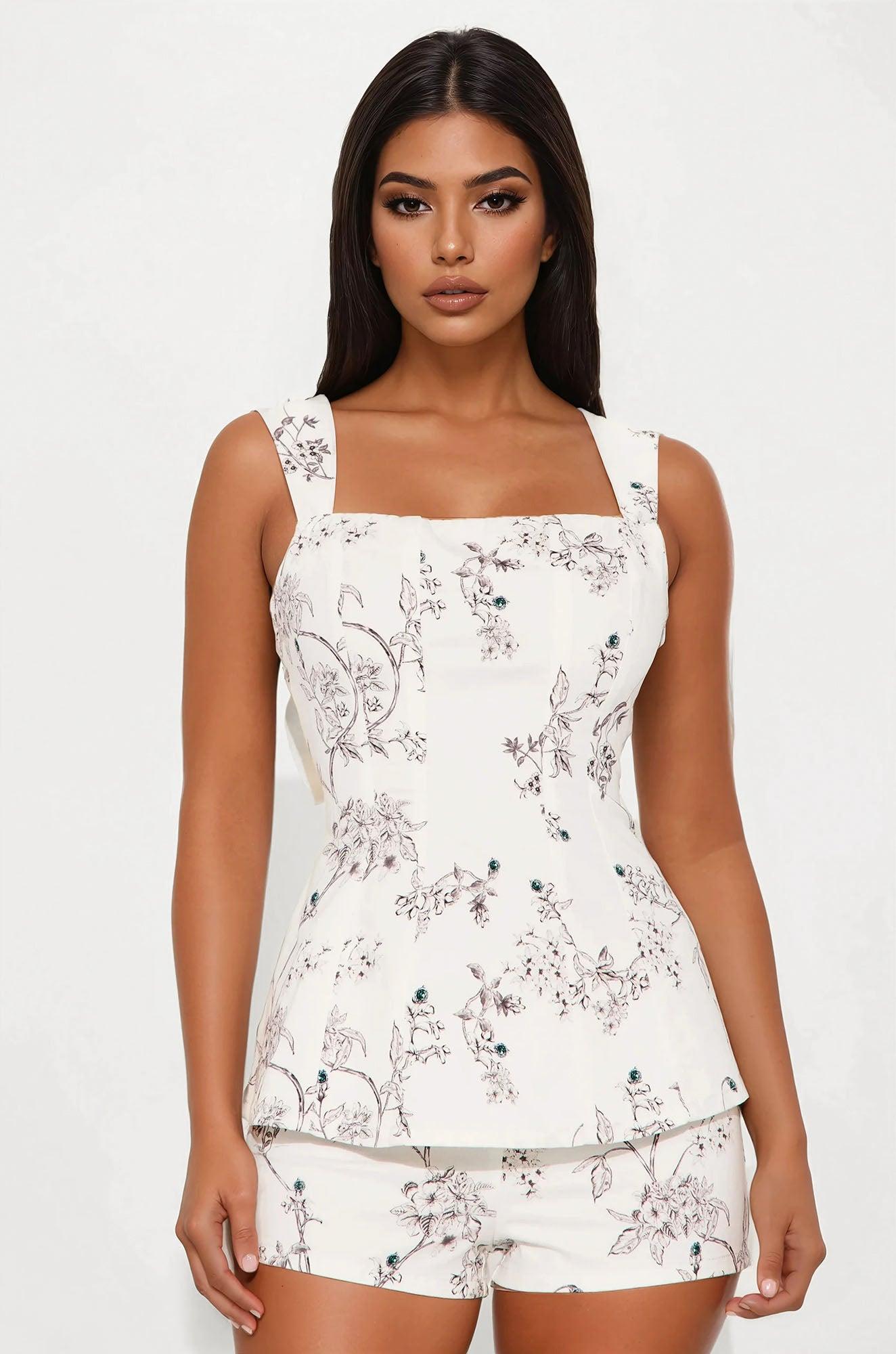 Floral Beauty Short Set - White/combo Product Image