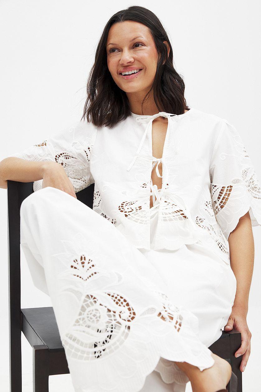 Mid Waist Broderie Anglaise Trousers Product Image