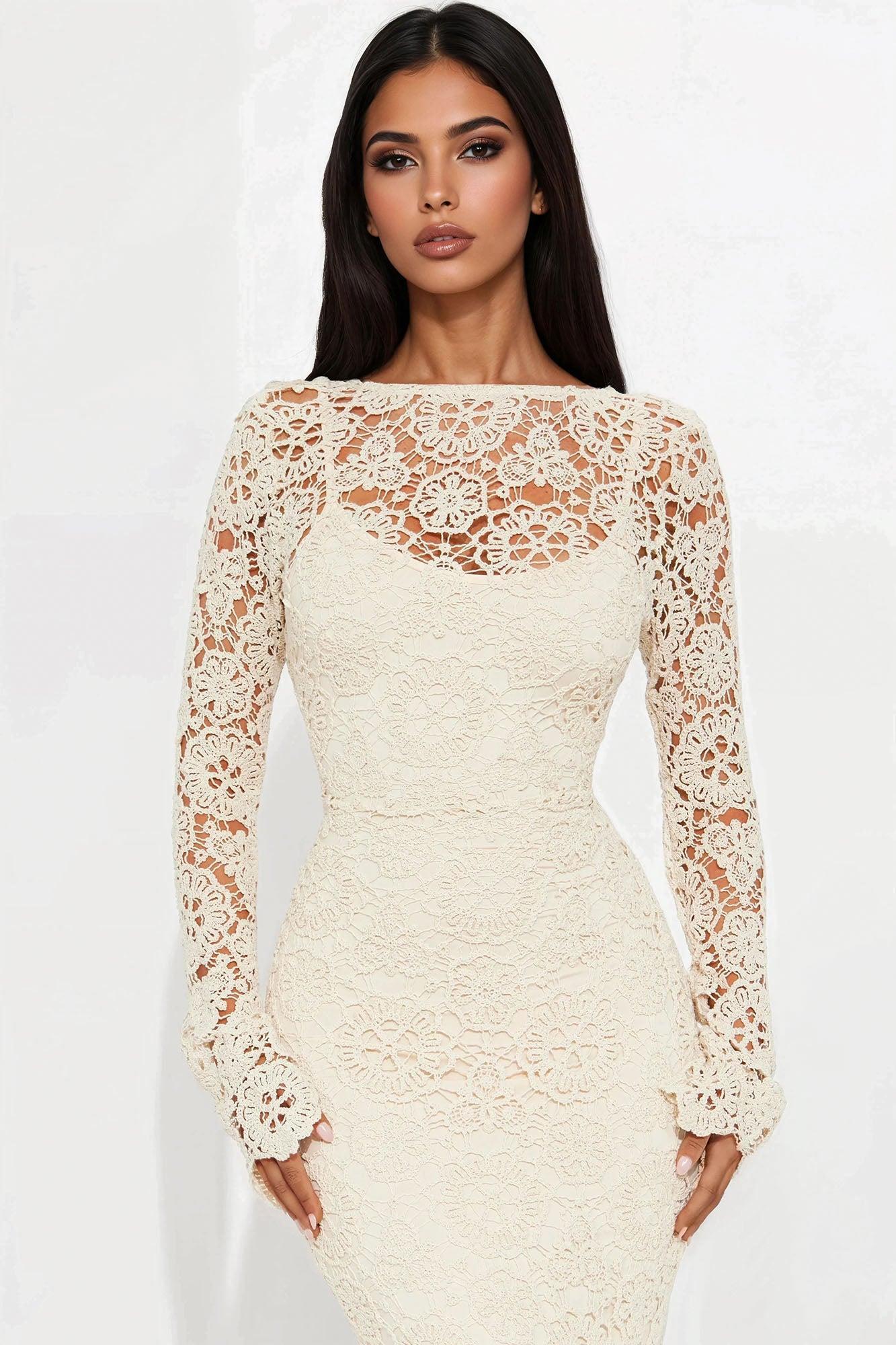 On The Shore Crochet Maxi Dress - Cream Product Image