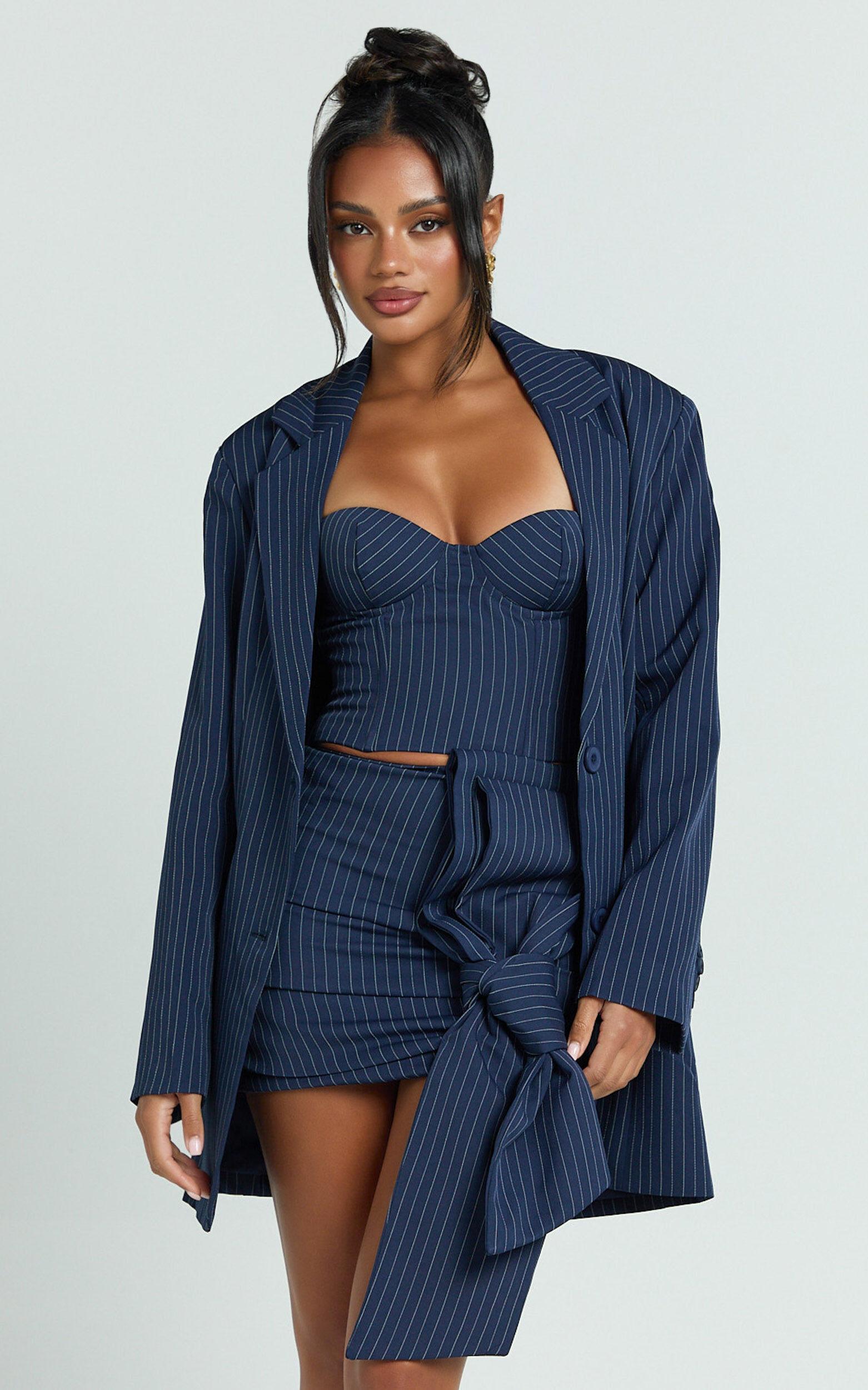 Elliot Jacket - Pinstripe Single Breasted Relaxed Shoulder Blazer in Navy Product Image