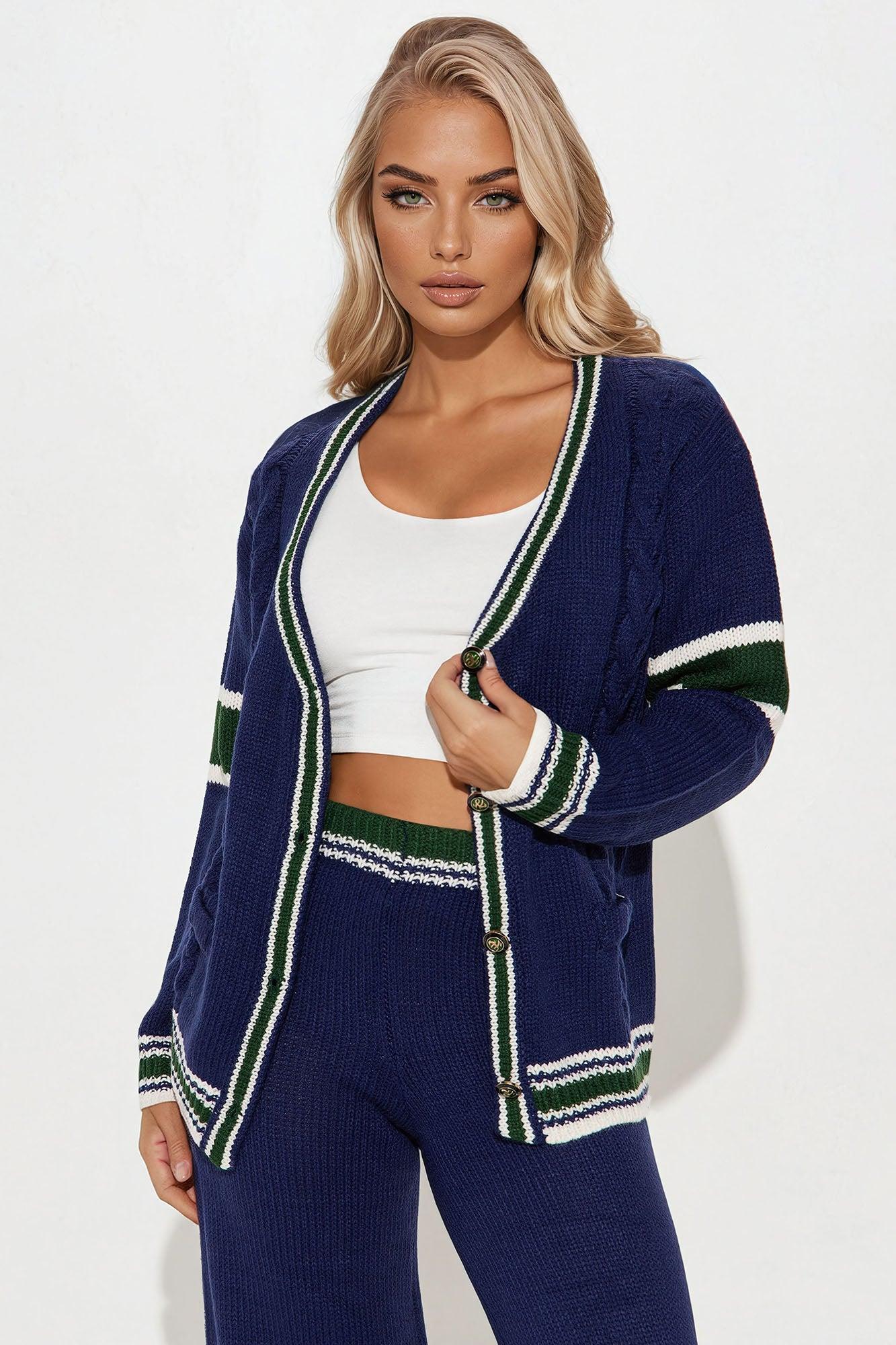 Rich Again Sweater Pant Set - Navy/combo Product Image