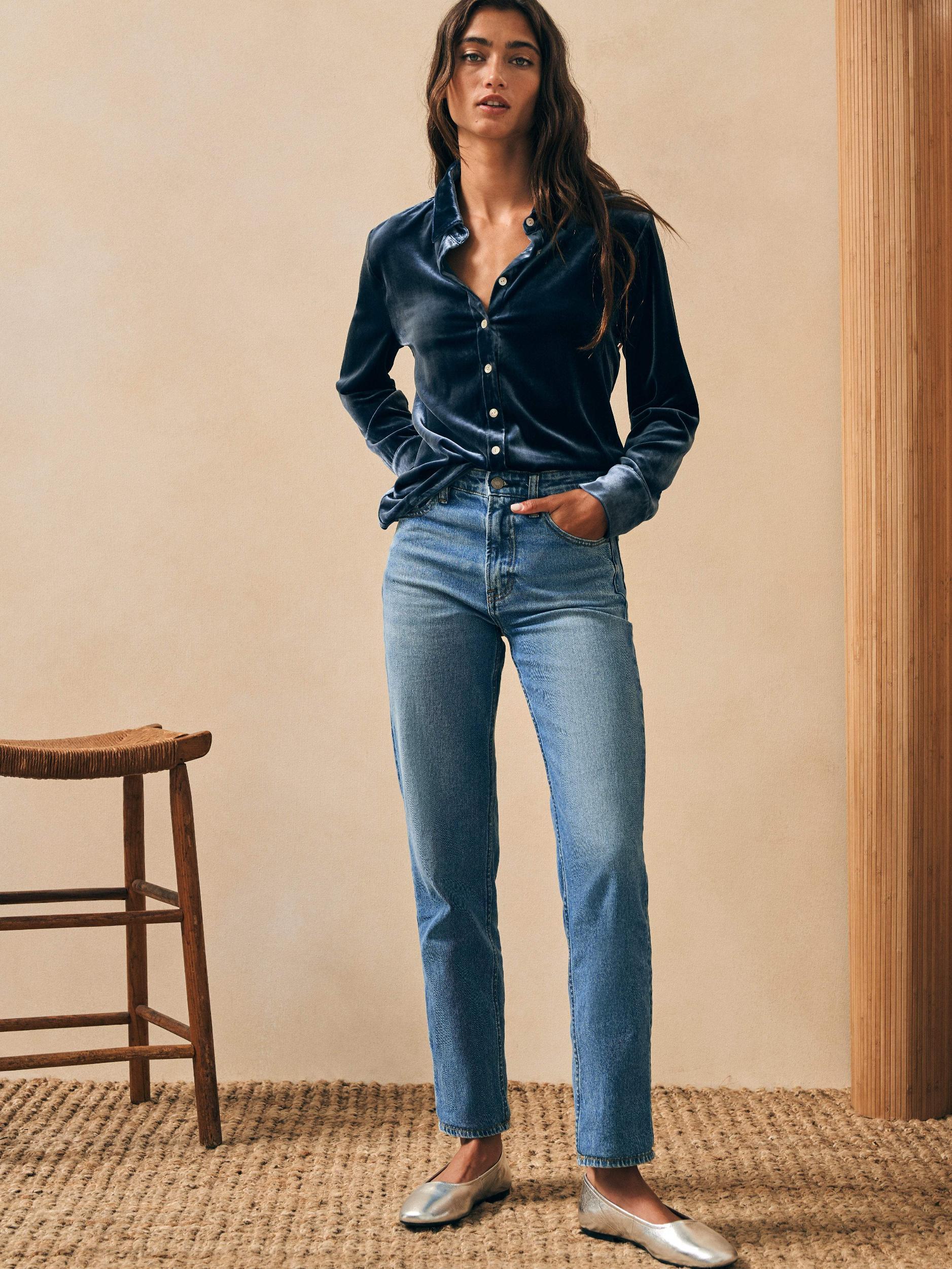 Stretch Silk Velvet Genevieve Shirt - Navy Female Product Image