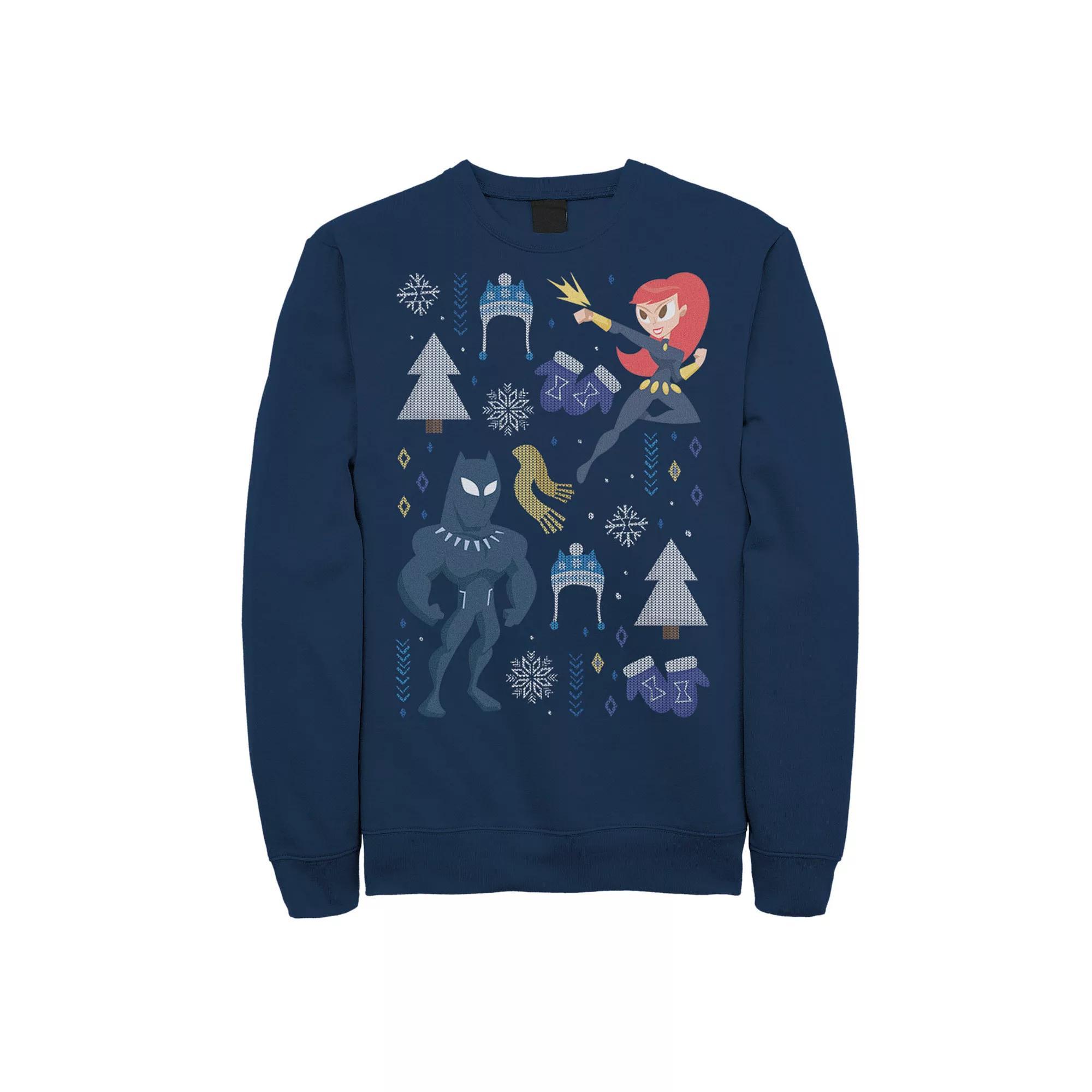 Men's Marvel Avengers Black Panther And Black Widow Holiday Tee, Size: Medium, Blue Product Image