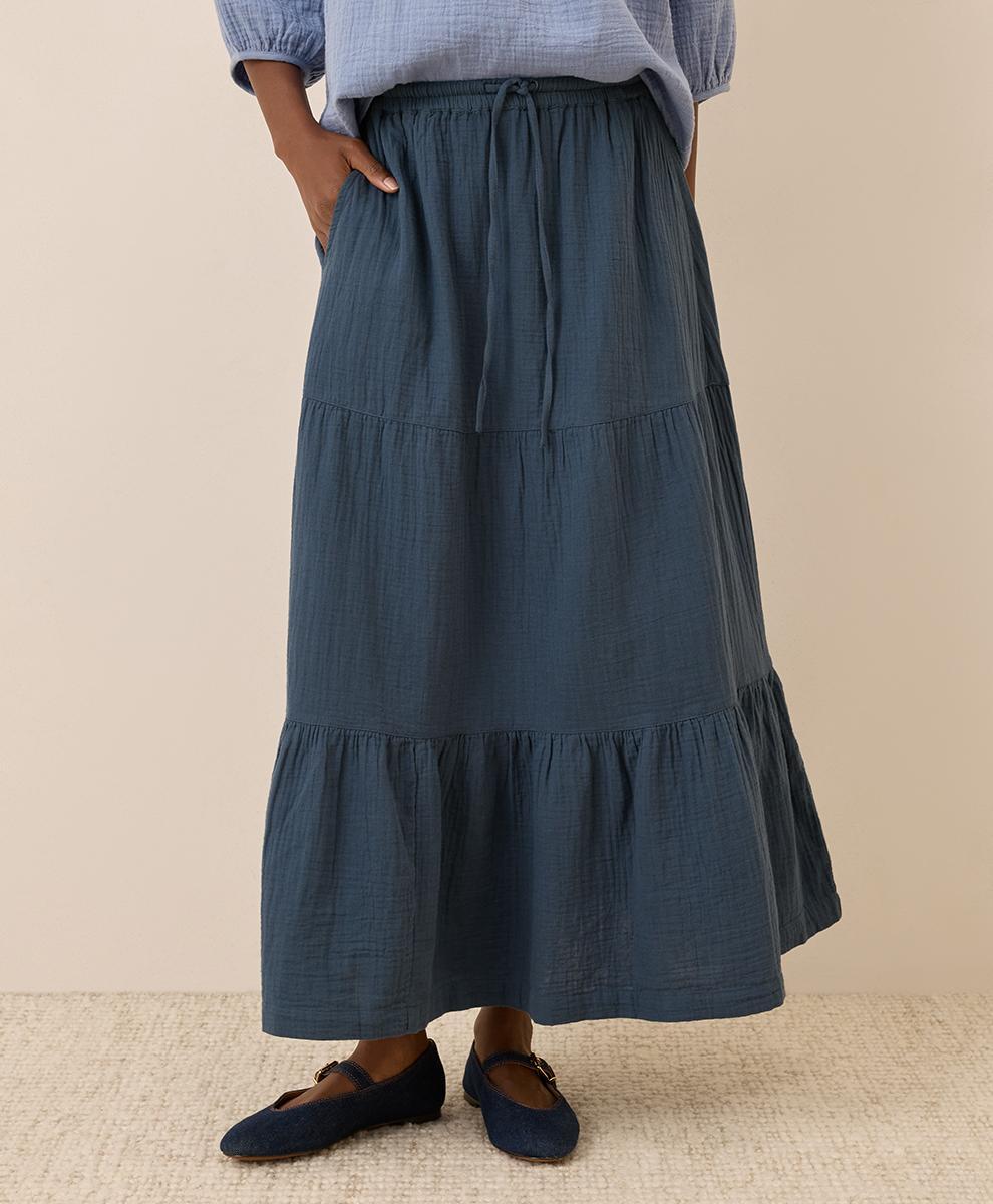 Womens Coastal Double Gauze Tiered Maxi Skirt M Product Image