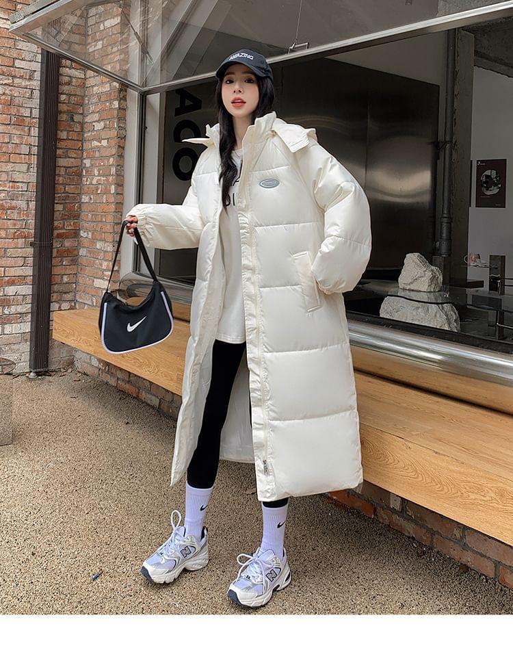 Plain Hooded Midi Zip Puffer Jacket Product Image