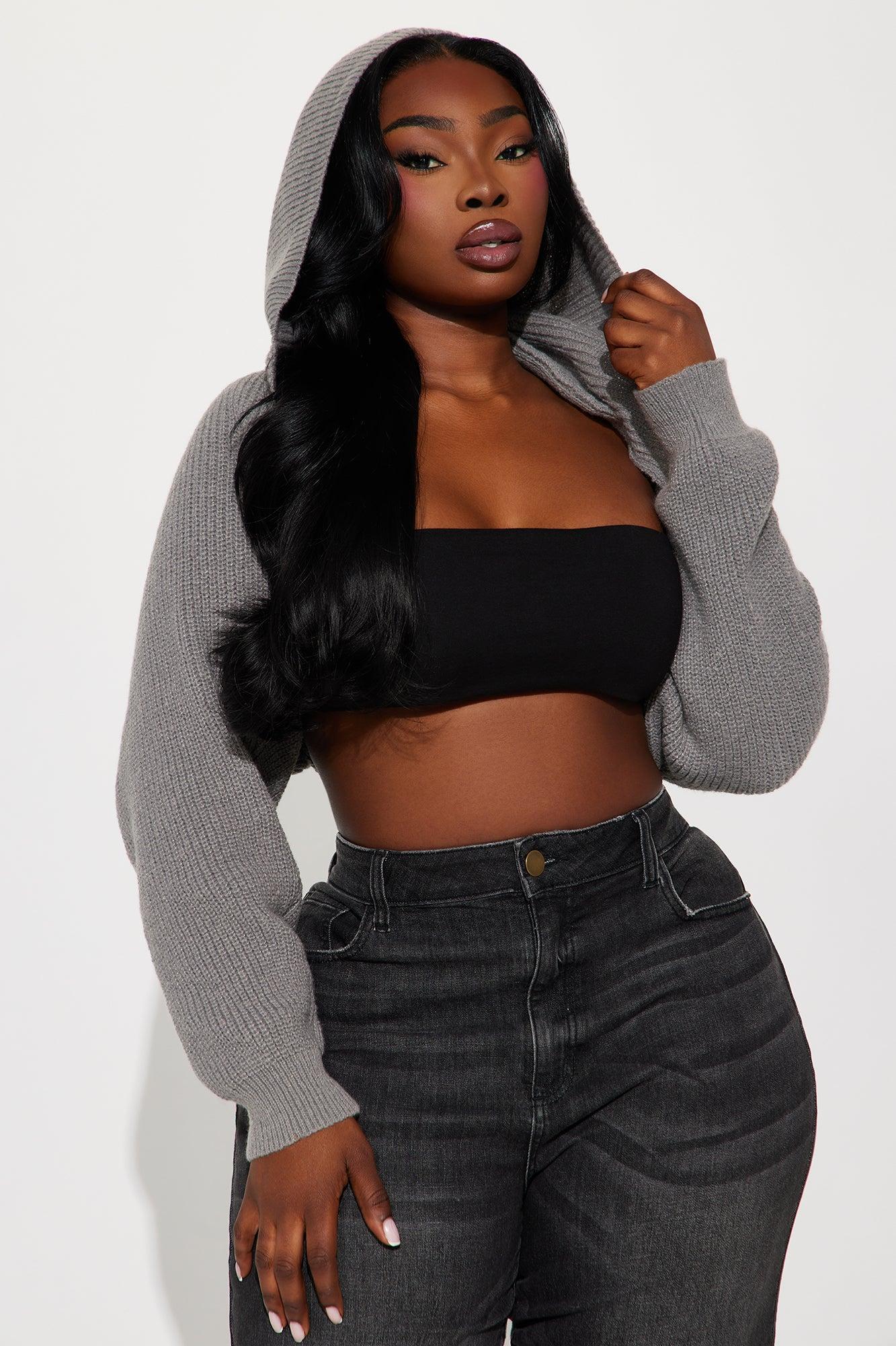 Hailey Hooded Bolero Sweater - Grey Female Product Image