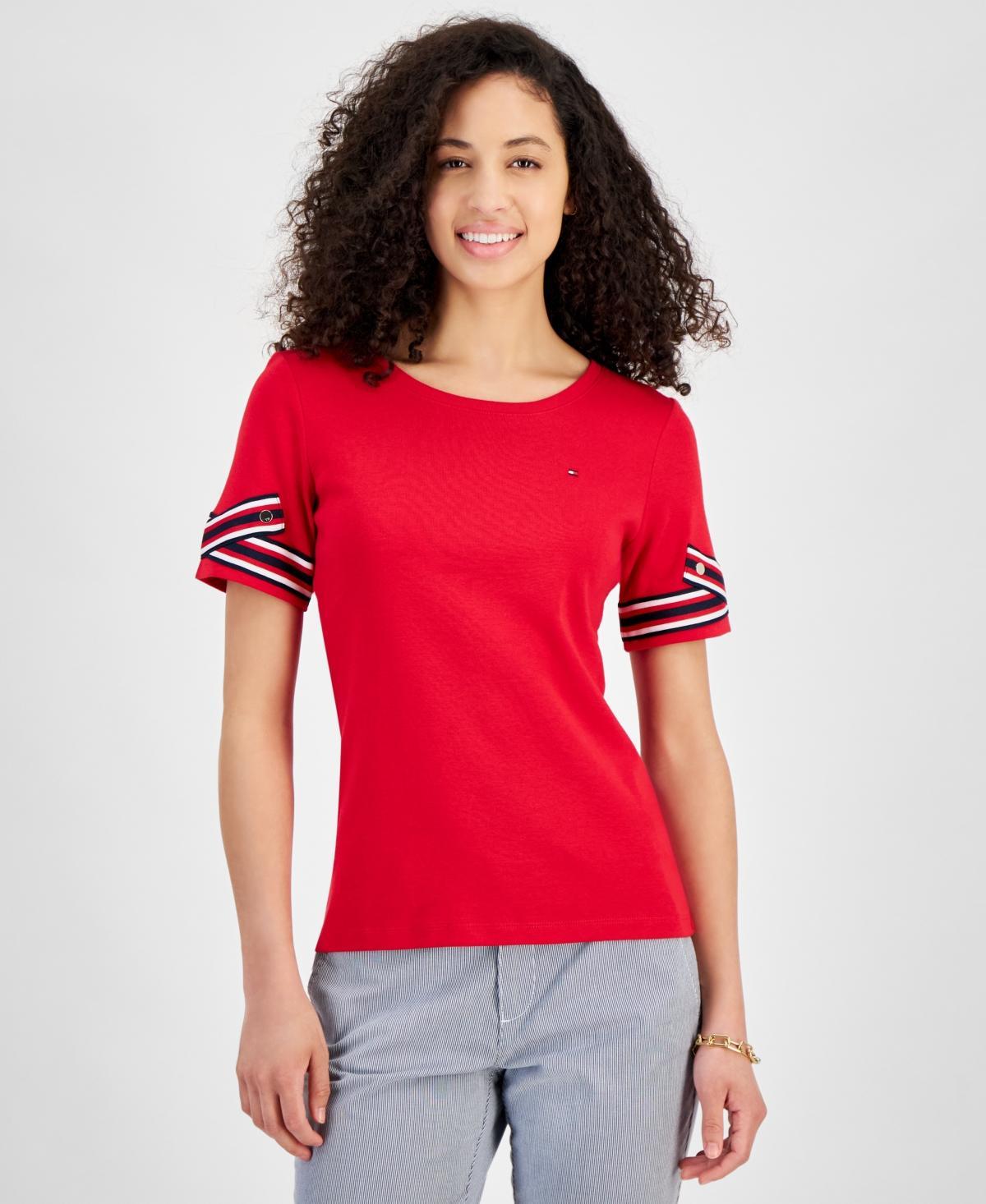 Tommy Hilfiger Global Short Sleeve Top (Scarlet) Women's Clothing Product Image