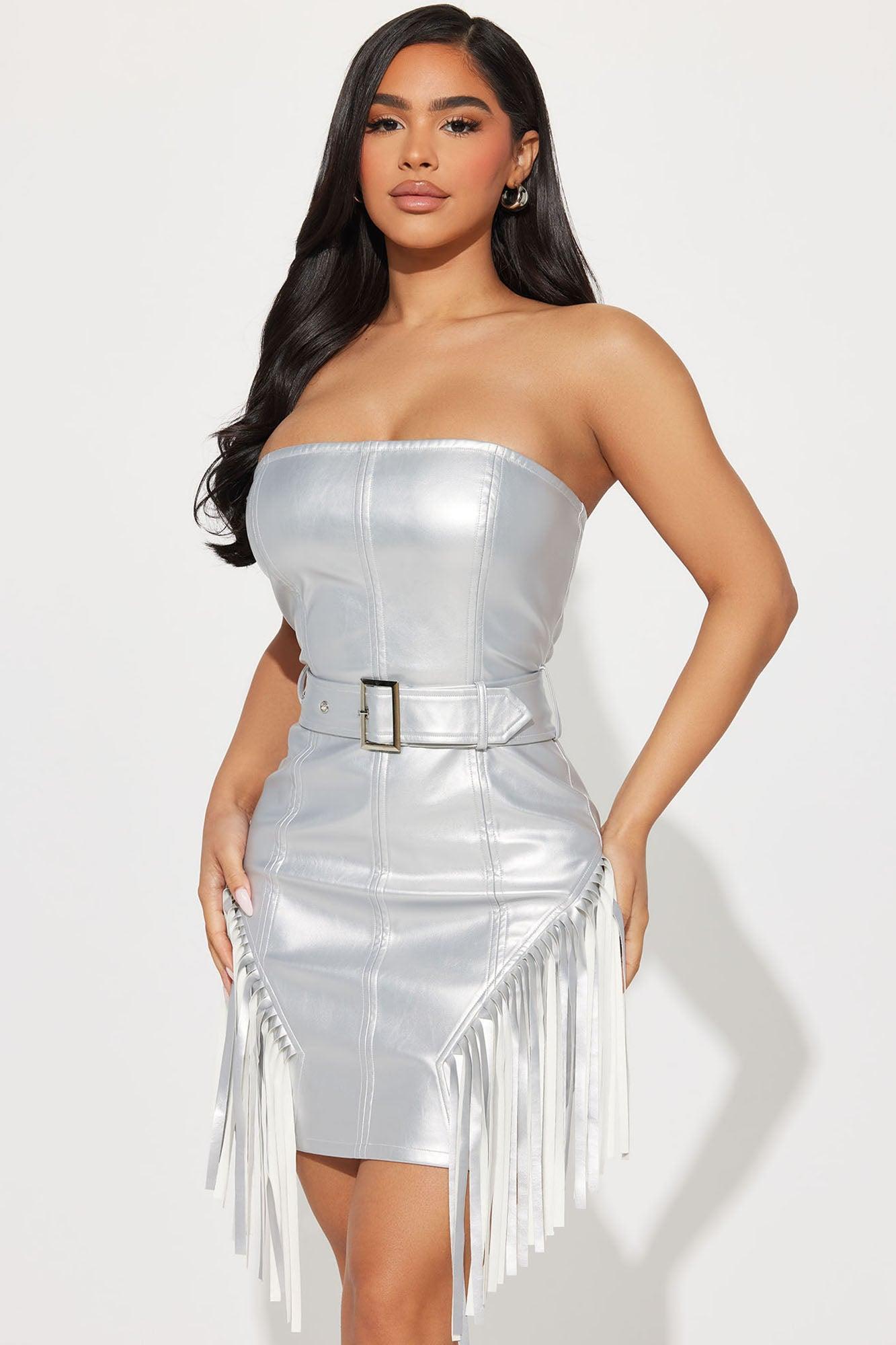 Tyra Faux Leather Mini Dress - Silver Product Image
