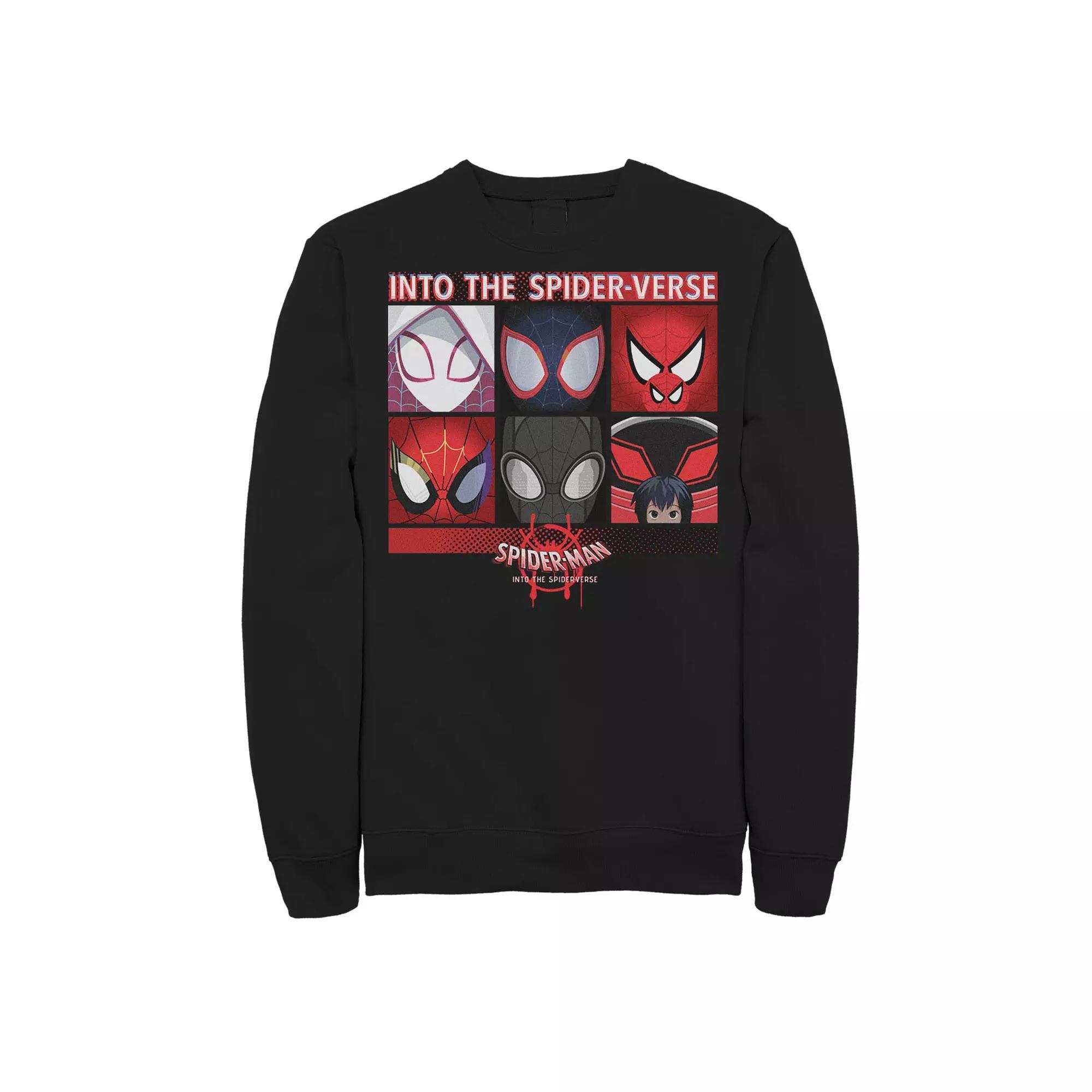 Men's Marvel Spider-Man Spiderverse Square Group Graphic Fleece Pullover, Size: Large, Black Product Image