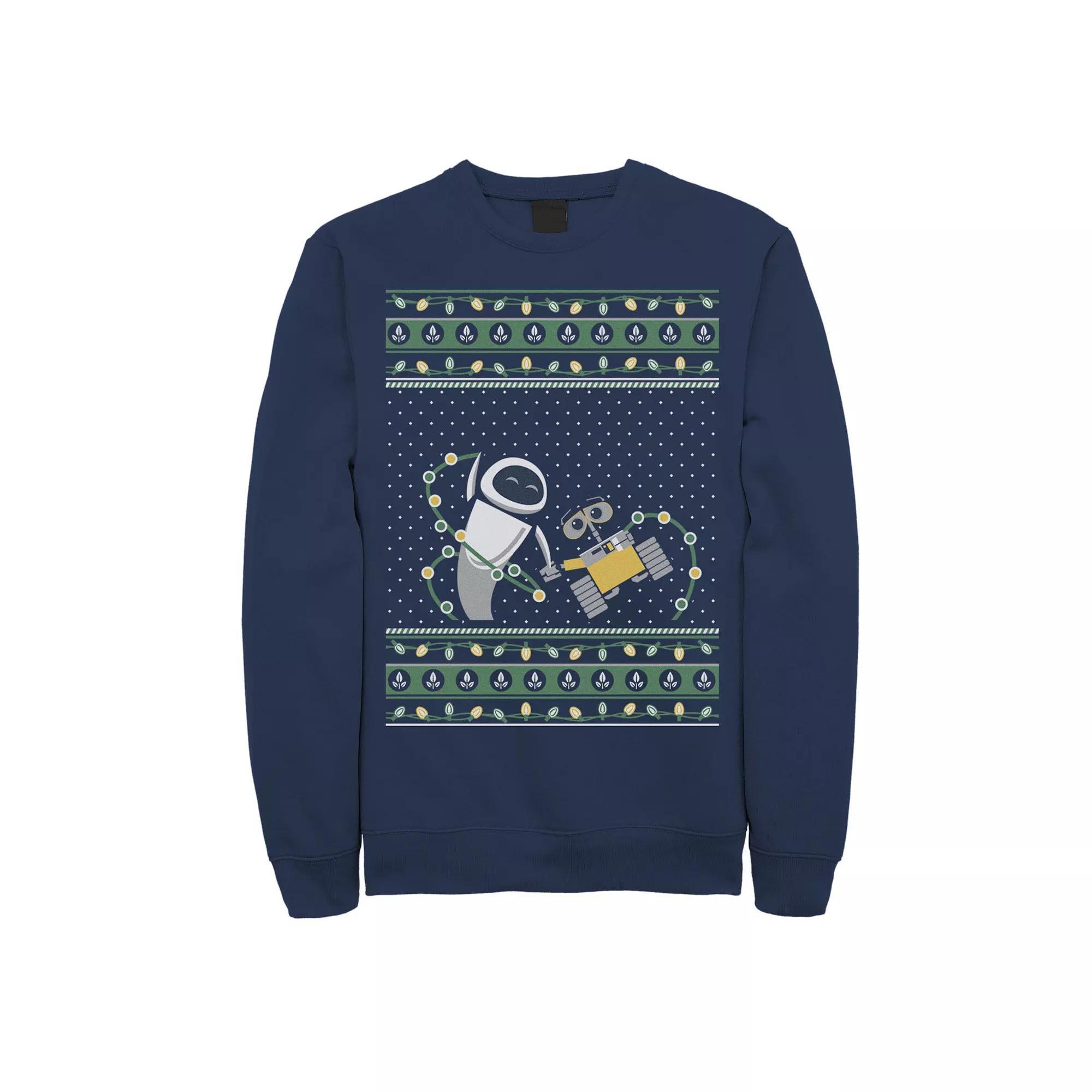 Men's Disney Pixar Wall-E & EVE Ugly Christmas Sweater Fleece, Size: Small, Blue Product Image