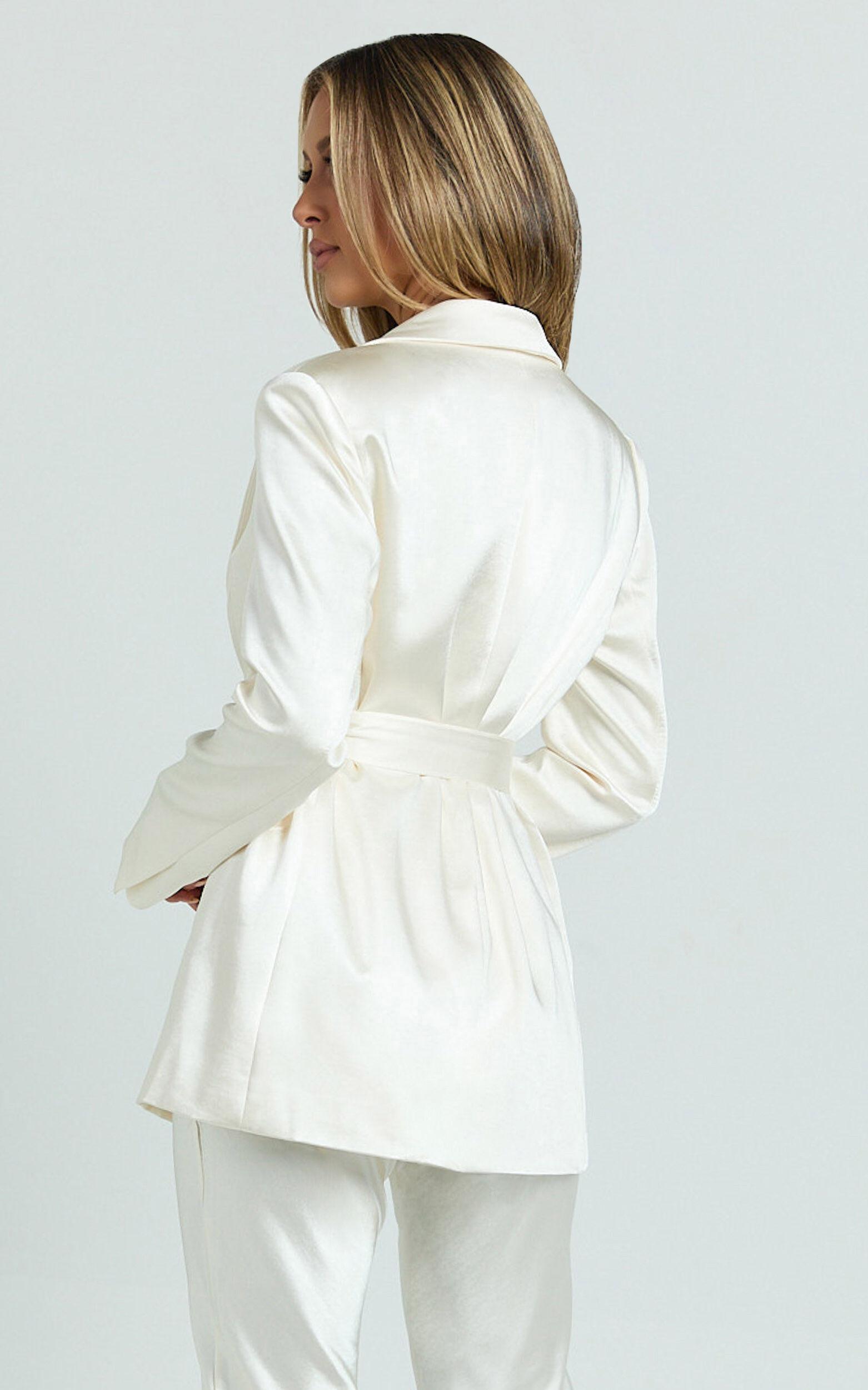 Jagger Blazer - Flared Sleeve Belted Blazer in Pearl Product Image