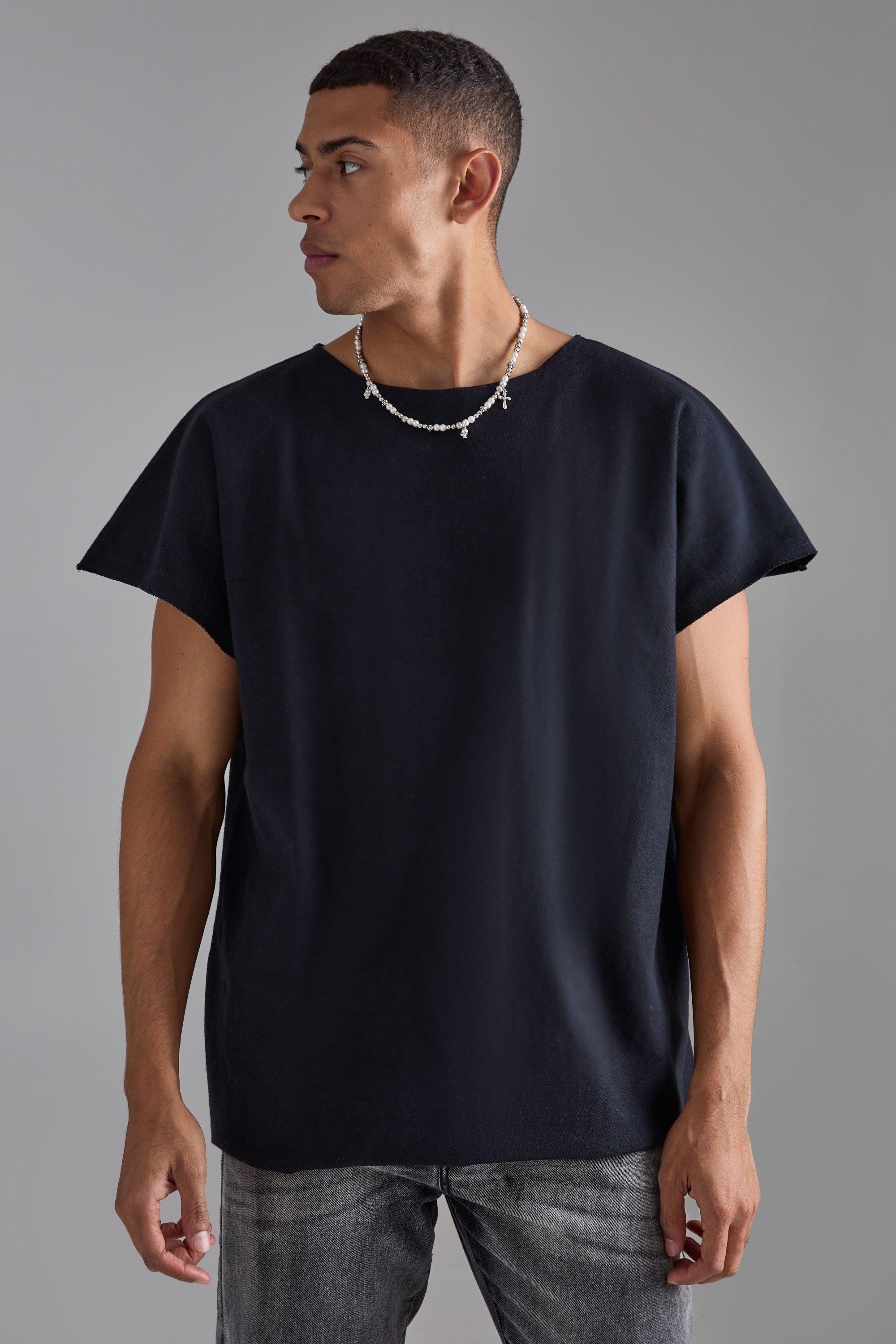Mens Oversized Cap Sleeve Slash Neck Loopback T-shirt - Orange Product Image