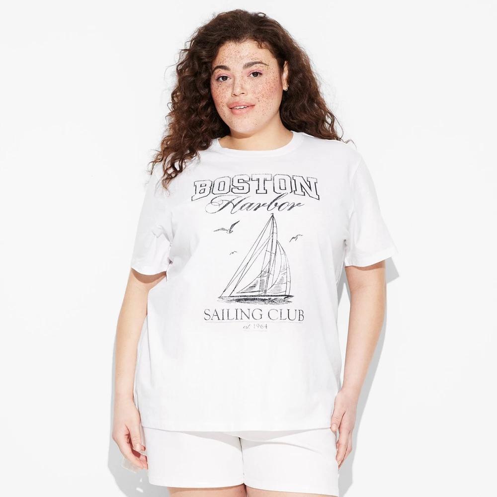 Women's Boston Sailing Short Sleeve Graphic T-Shirt - White Product Image