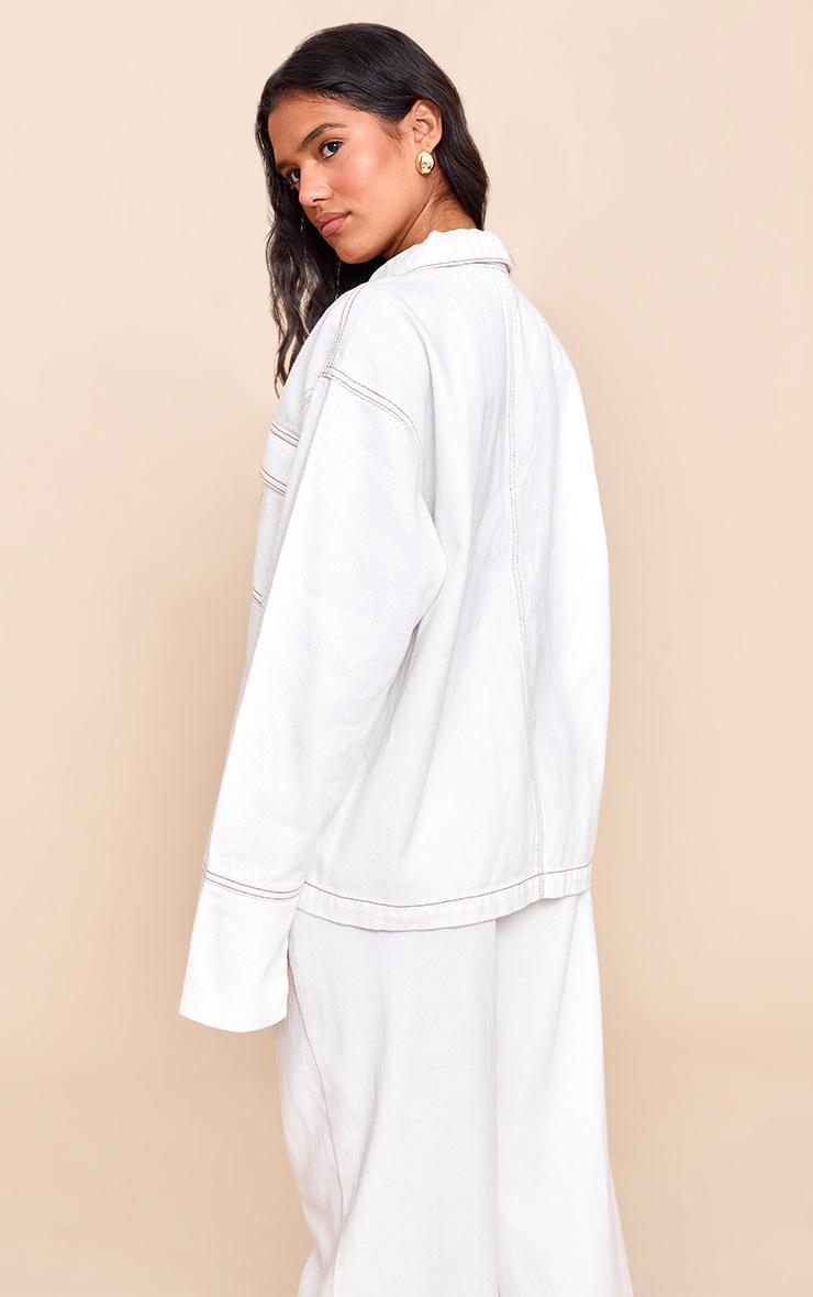 White Pocket Detail Oversized Denim Shirt Product Image