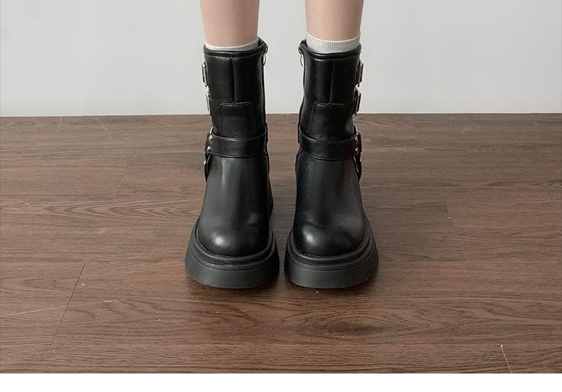 Platform Plain Buckled Short Boots Product Image