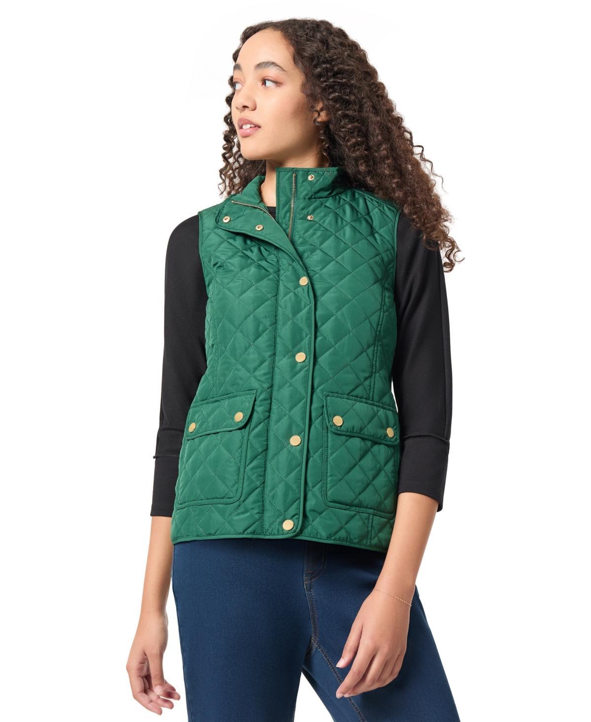 Jones New York Womens Quilted Patch Pocket Vest W/Snaps Zipp Jacket Product Image