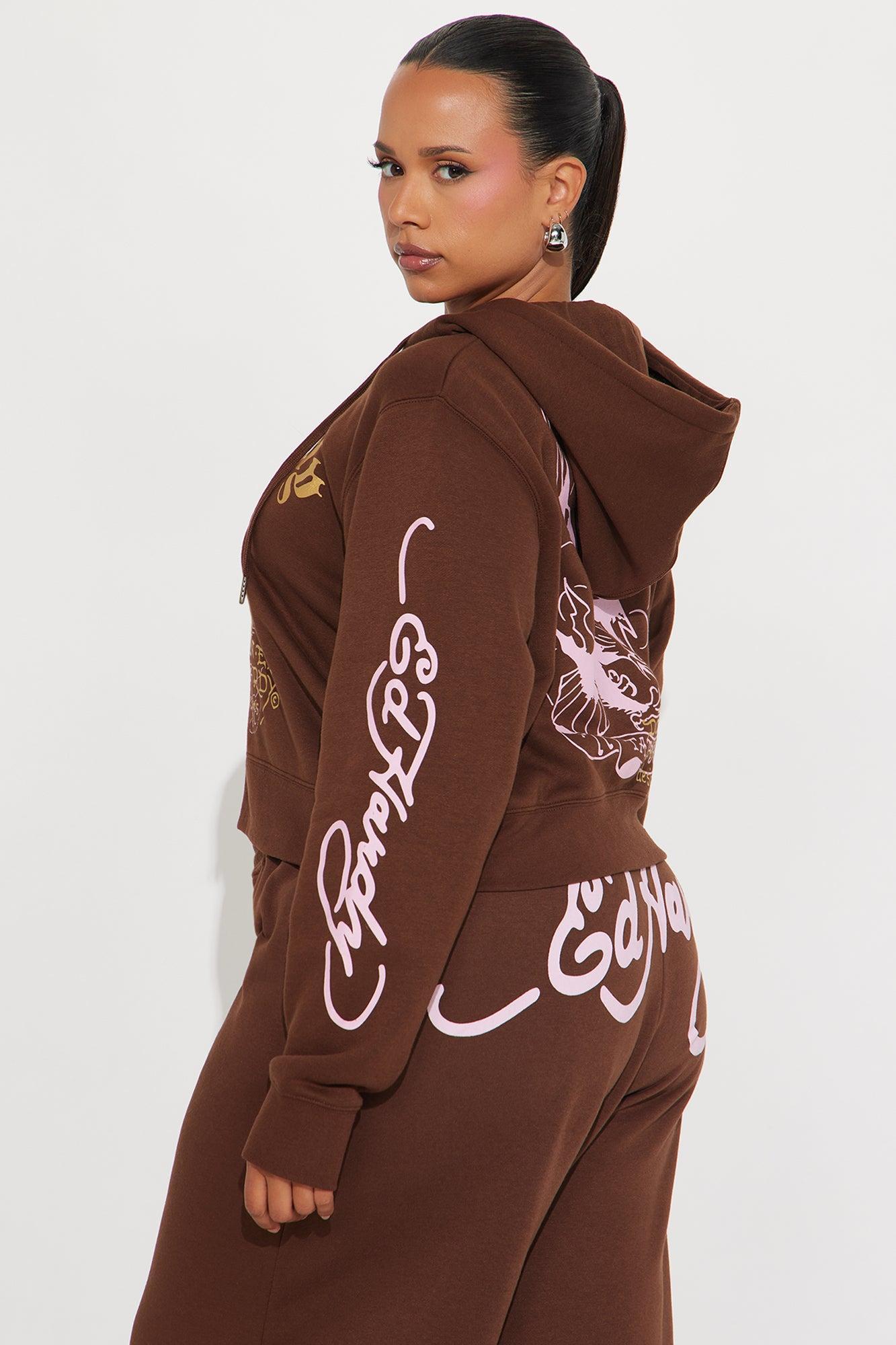 Ed Hardy Tiger Peak Zip Up Hoodie - Brown Product Image