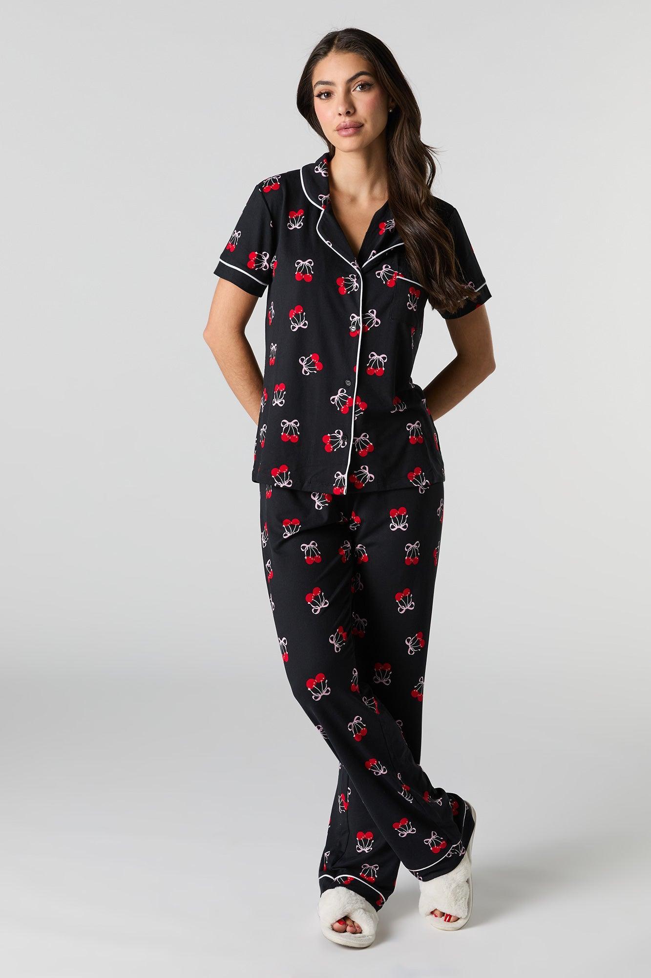 Collared Button-Up Top & Pant 2 Piece Pajama Set Female Product Image