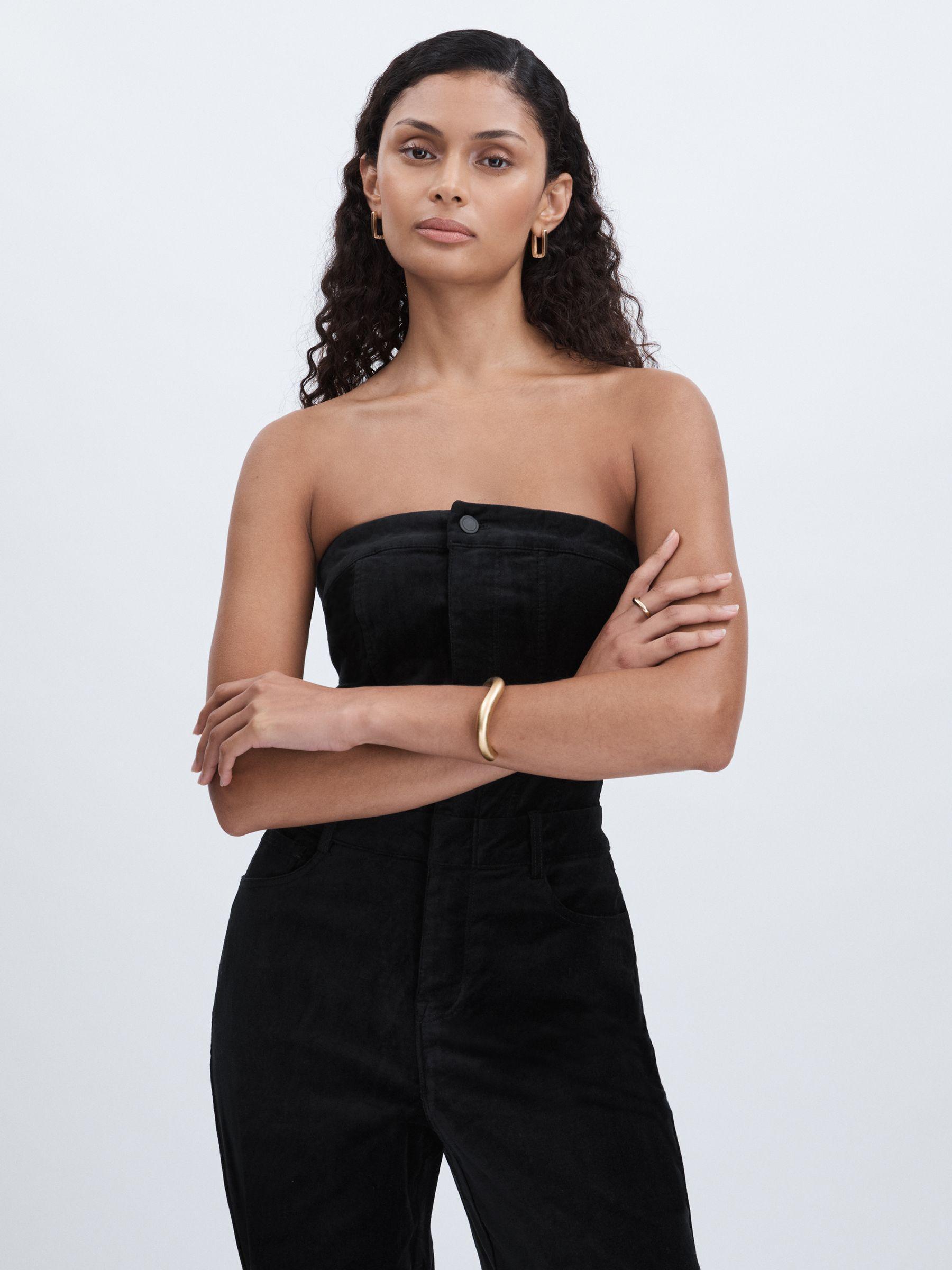 Good American Velvet Strapless Jumpsuit in Black Product Image